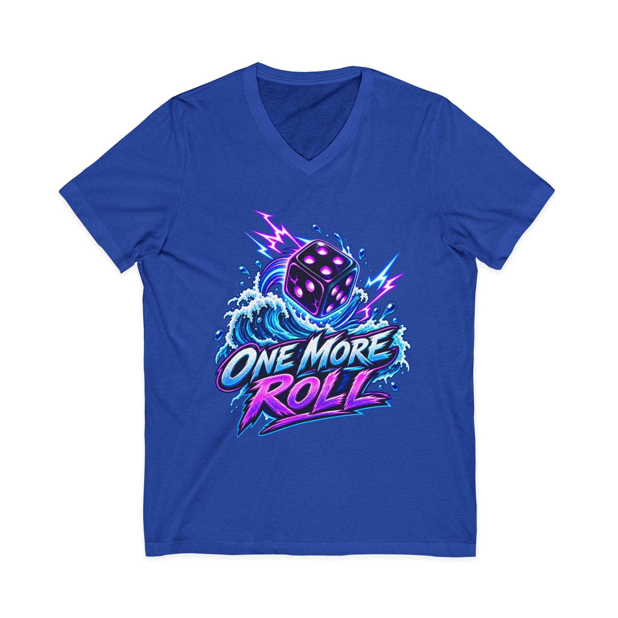 V-Neck Tee - "One More Roll" Dice Graphic Tee for Gamers
