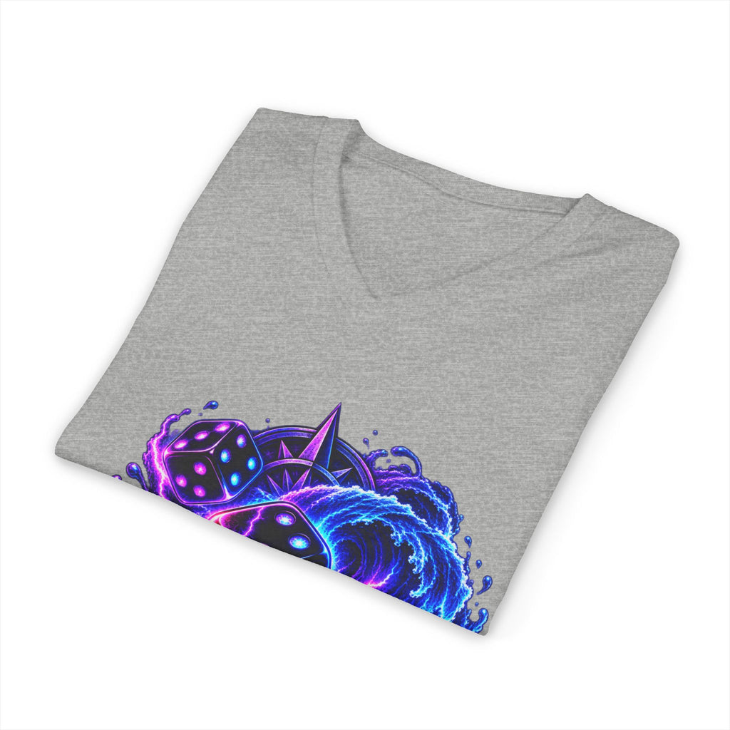 Tonight We Roll V-Neck Tee — Neon Dice Graphic Shirt for Gamers & DnD Players