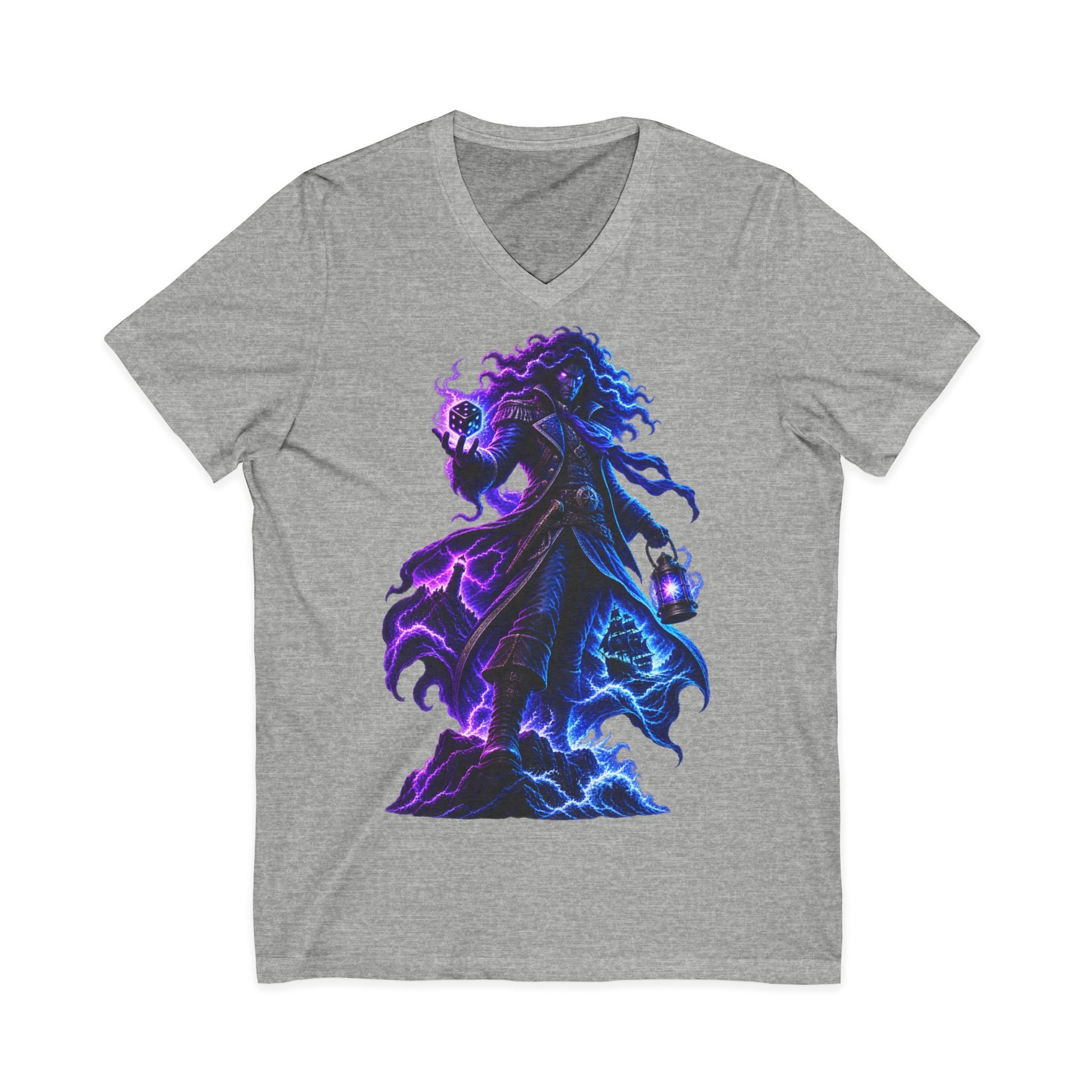 Mystic Reaper V-Neck Tee — Neon Grim Reaper Graphic Shirt