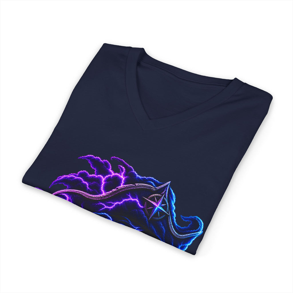 Nebula Goddess V-Neck Tee — Cosmic Purple Woman Portrait Shirt