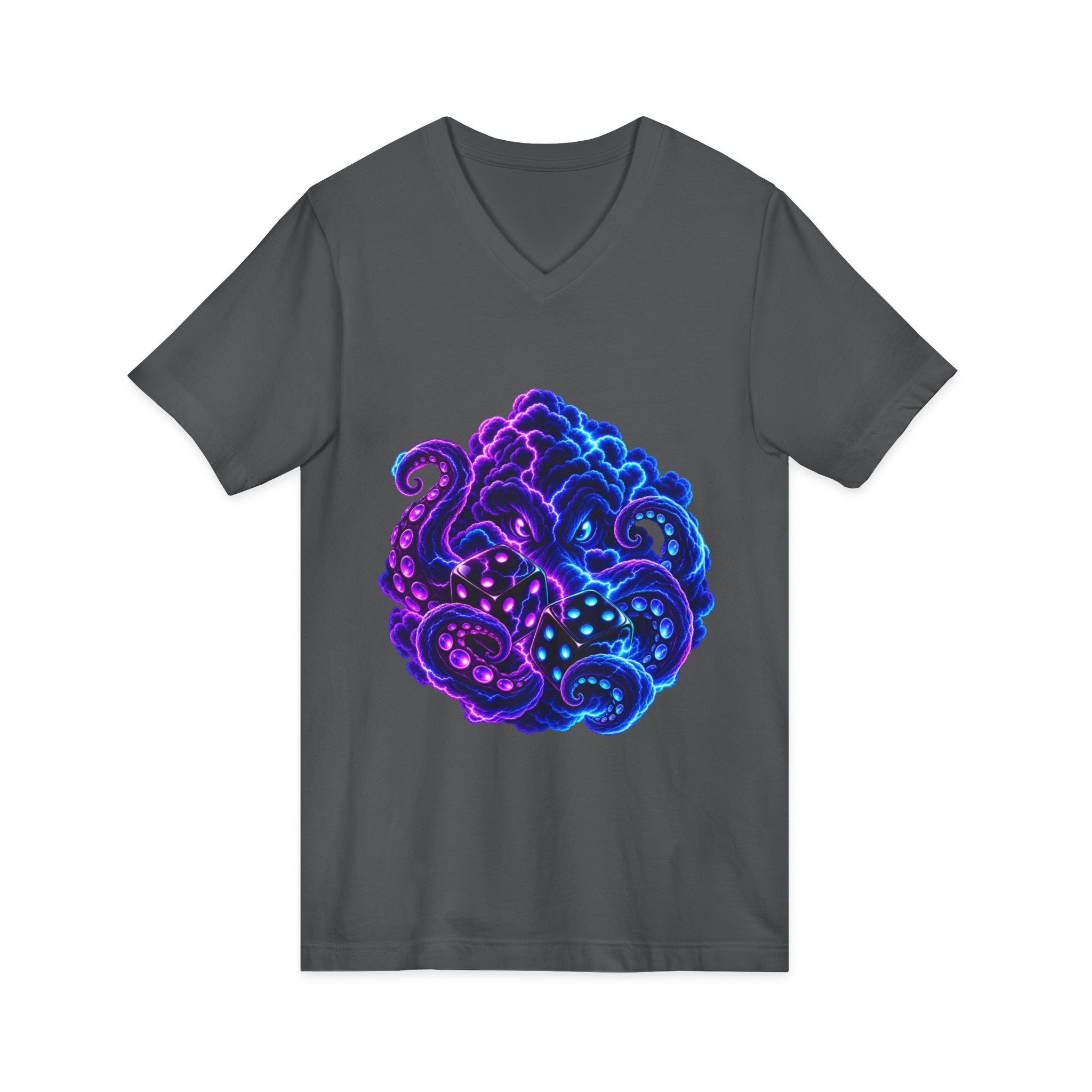 Octopus Nebula V-Neck Tee — Neon Galactic Octopus Graphic Shirt