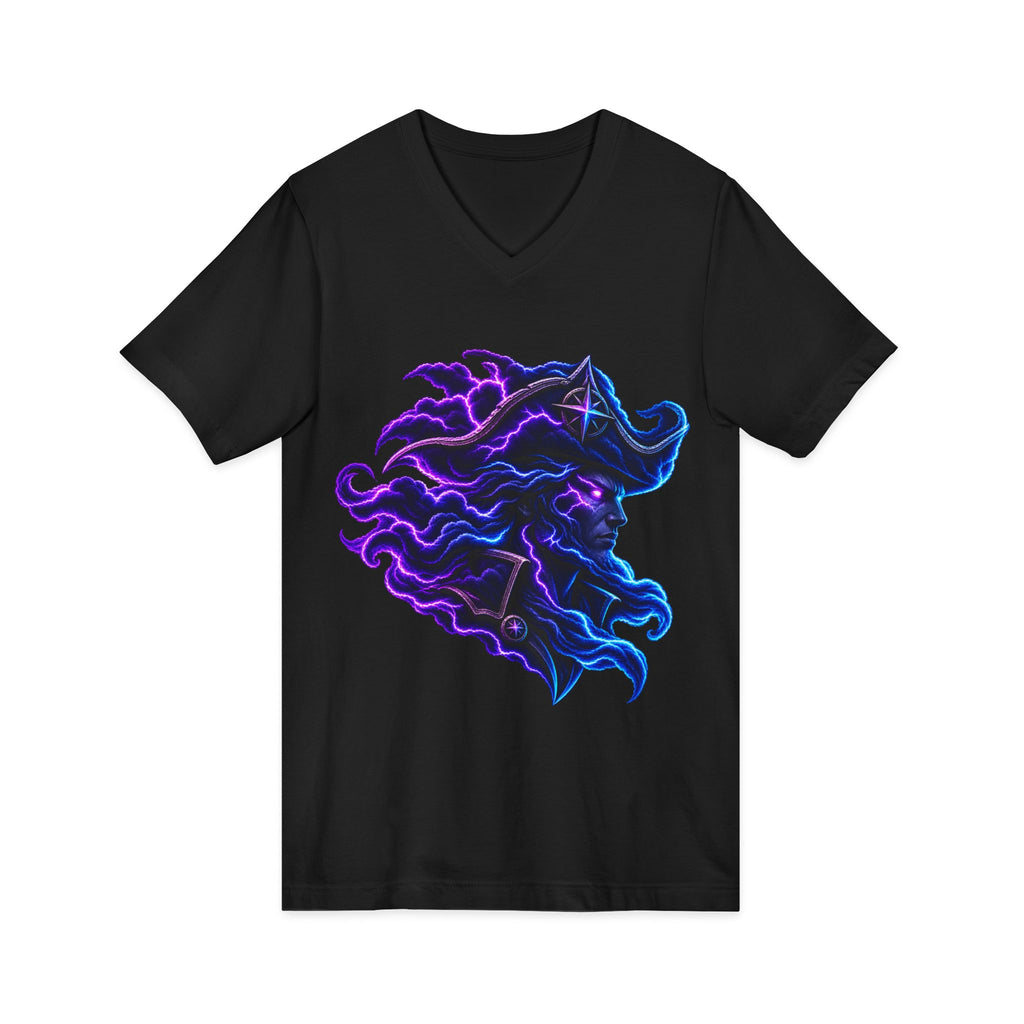 Nebula Goddess V-Neck Tee — Cosmic Purple Woman Portrait Shirt