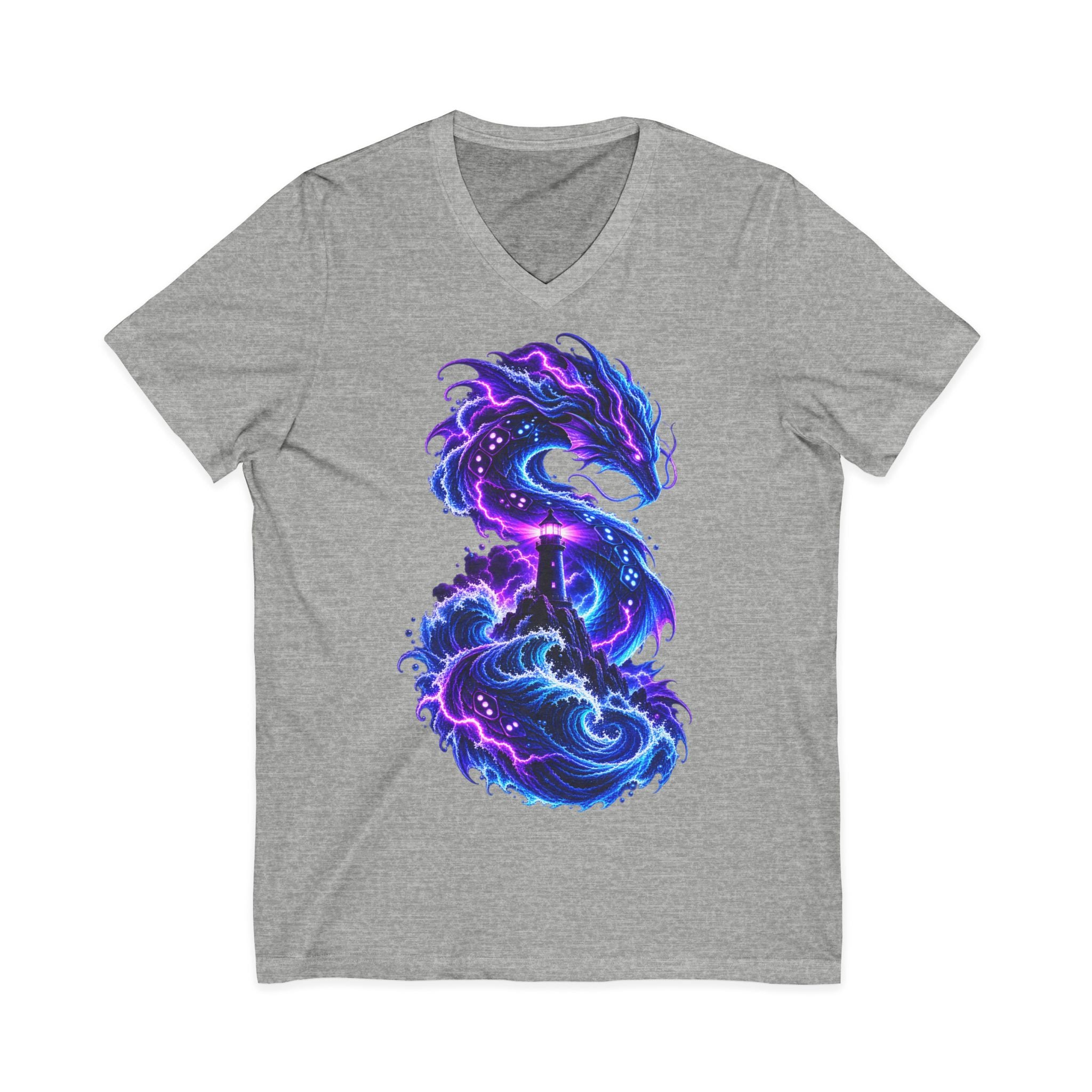 Dragon V-Neck T-Shirt — Neon Cosmic Dragon Graphic Tee