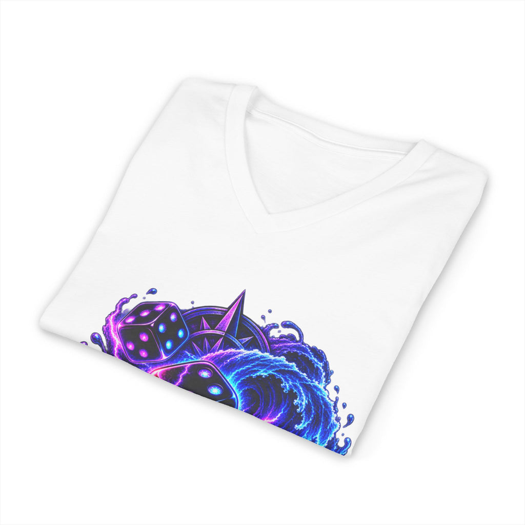 Tonight We Roll V-Neck Tee — Neon Dice Graphic Shirt for Gamers & DnD Players