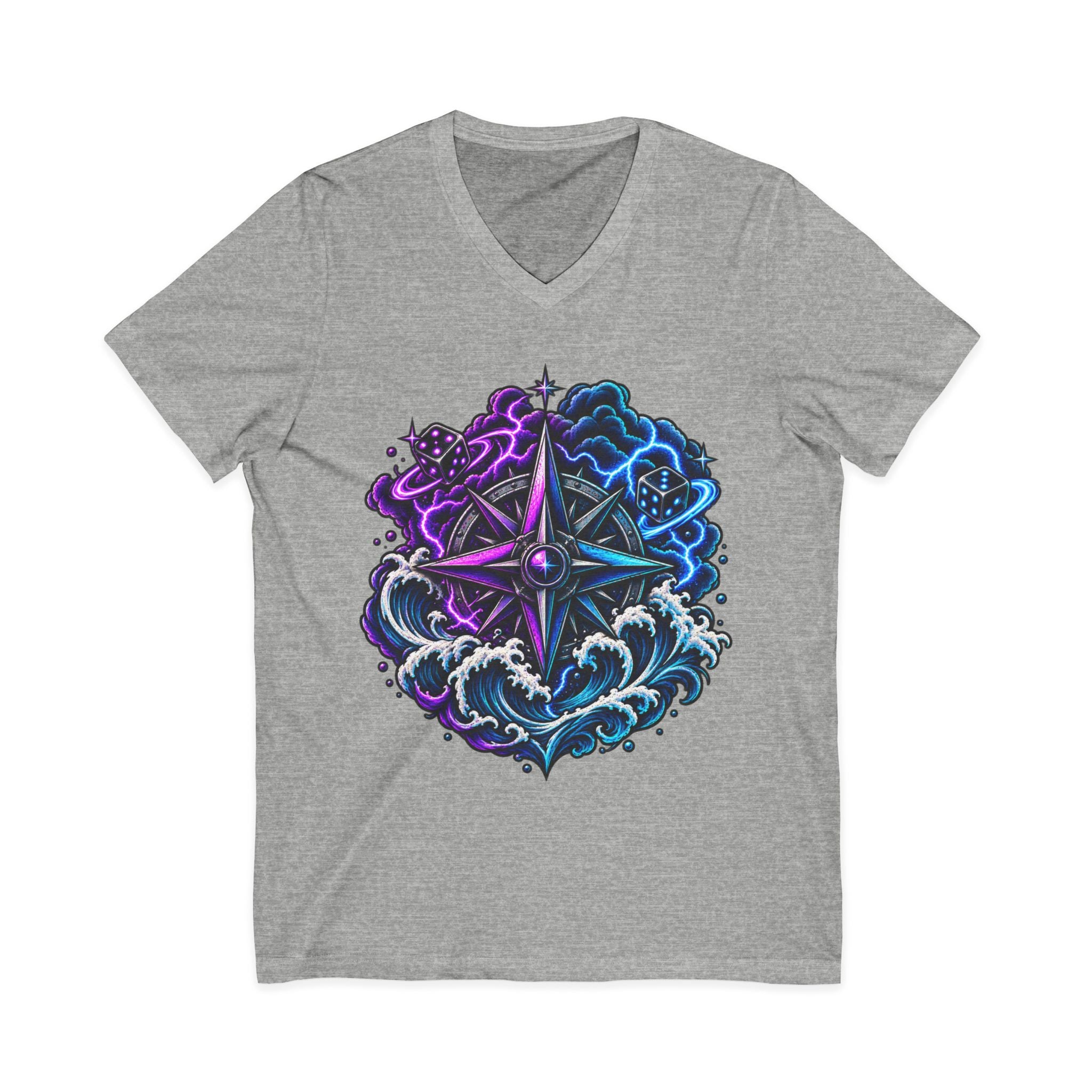 Compass Rose Nebula V-Neck Tee — Cosmic Compass Graphic T-Shirt