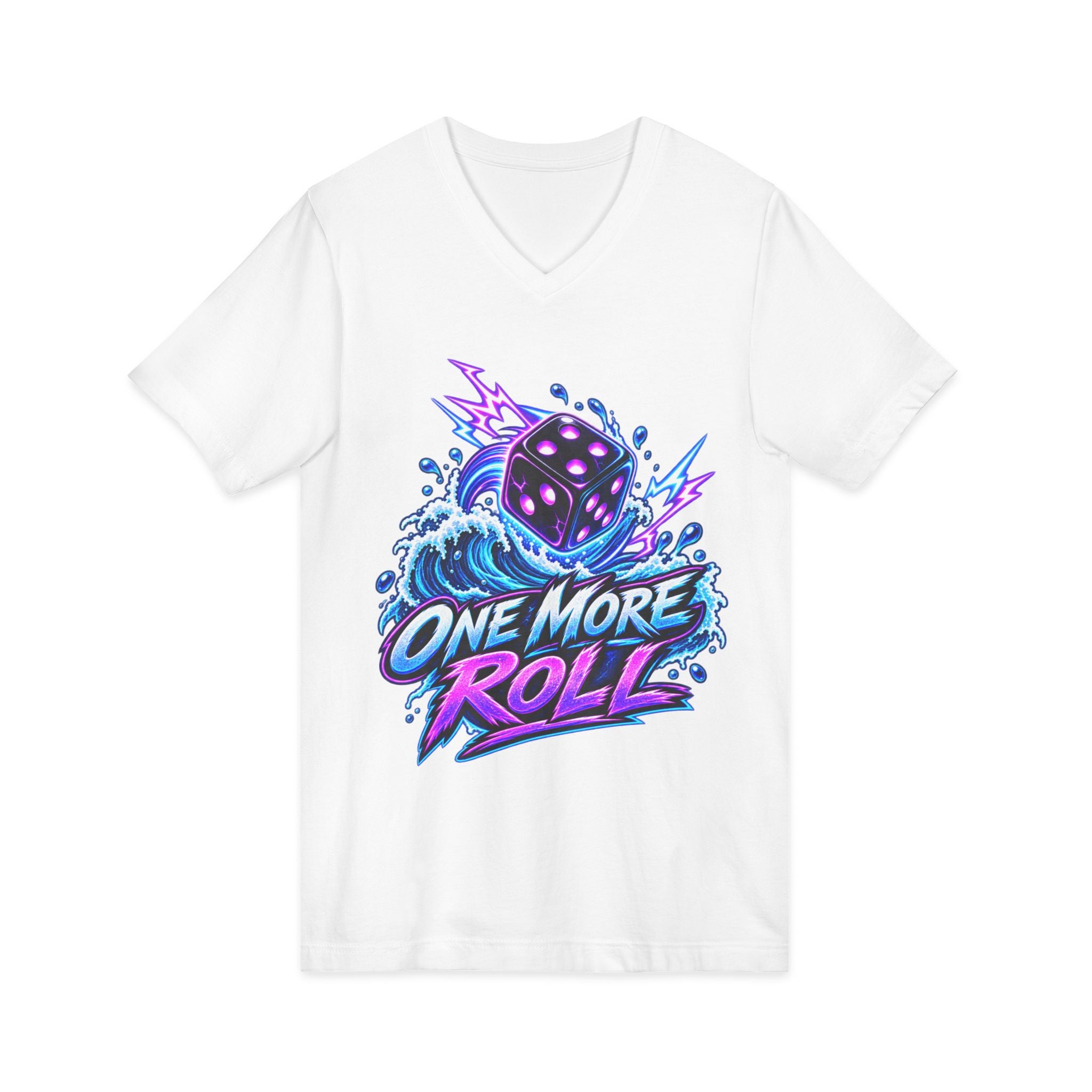 V-Neck Tee - "One More Roll" Dice Graphic Tee for Gamers