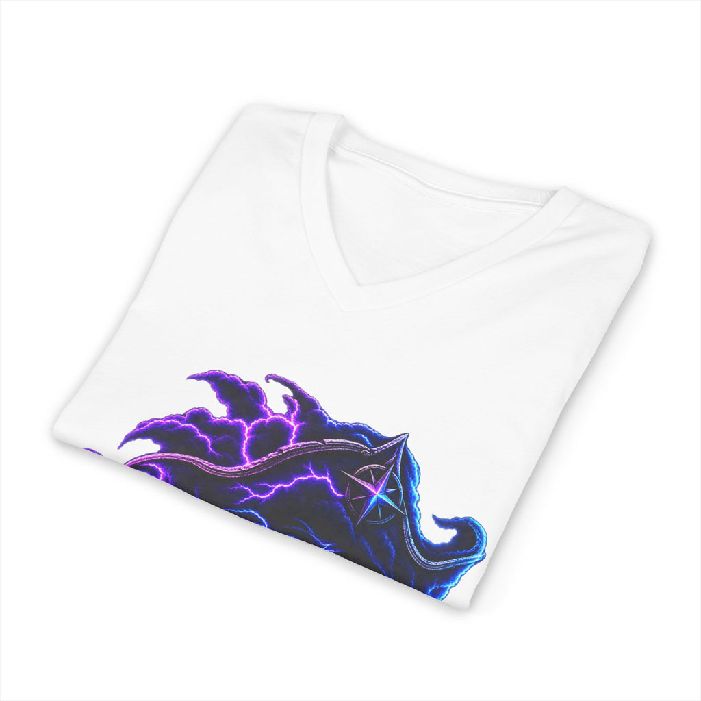 Nebula Goddess V-Neck Tee — Cosmic Purple Woman Portrait Shirt
