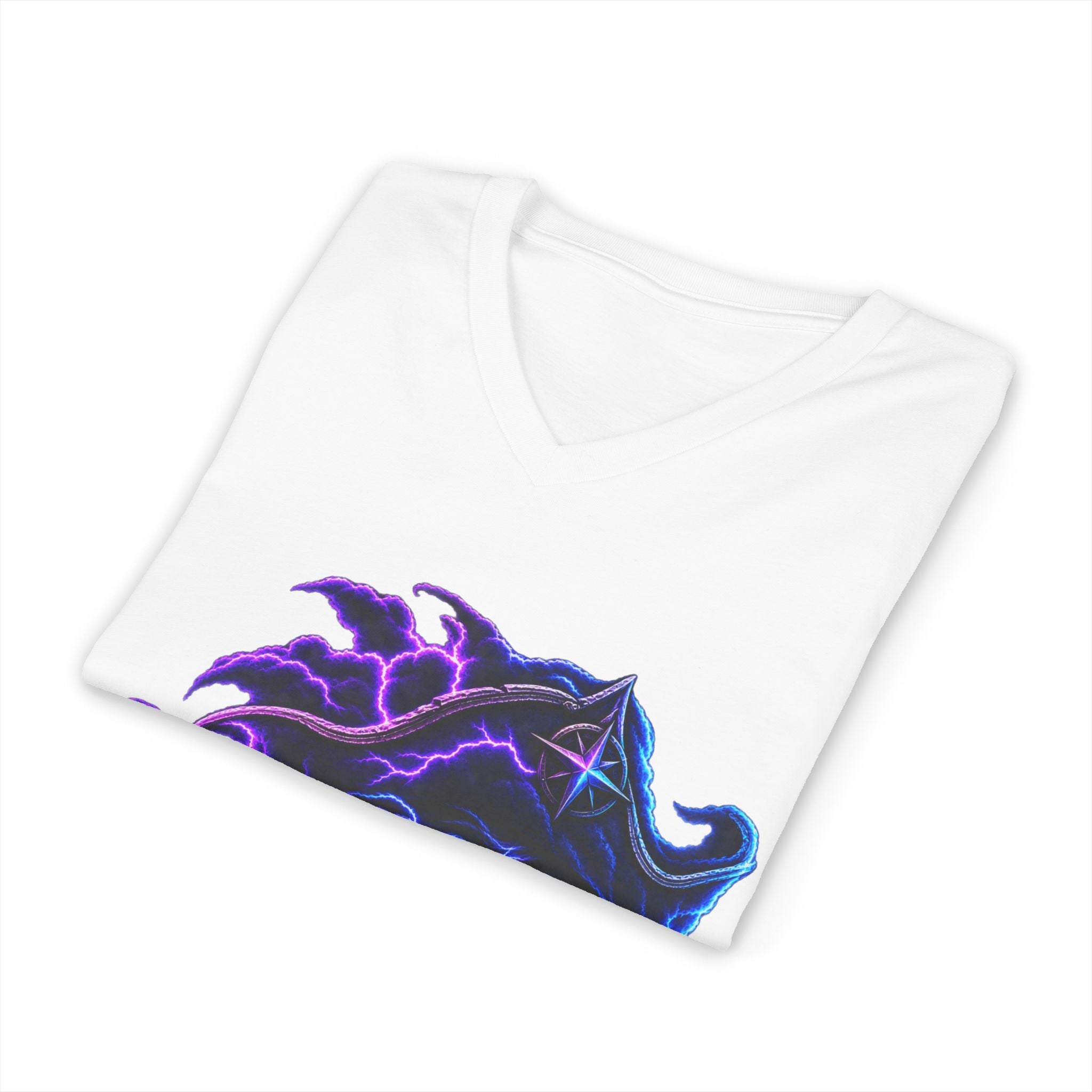 Nebula Goddess V-Neck Tee — Cosmic Purple Woman Portrait Shirt