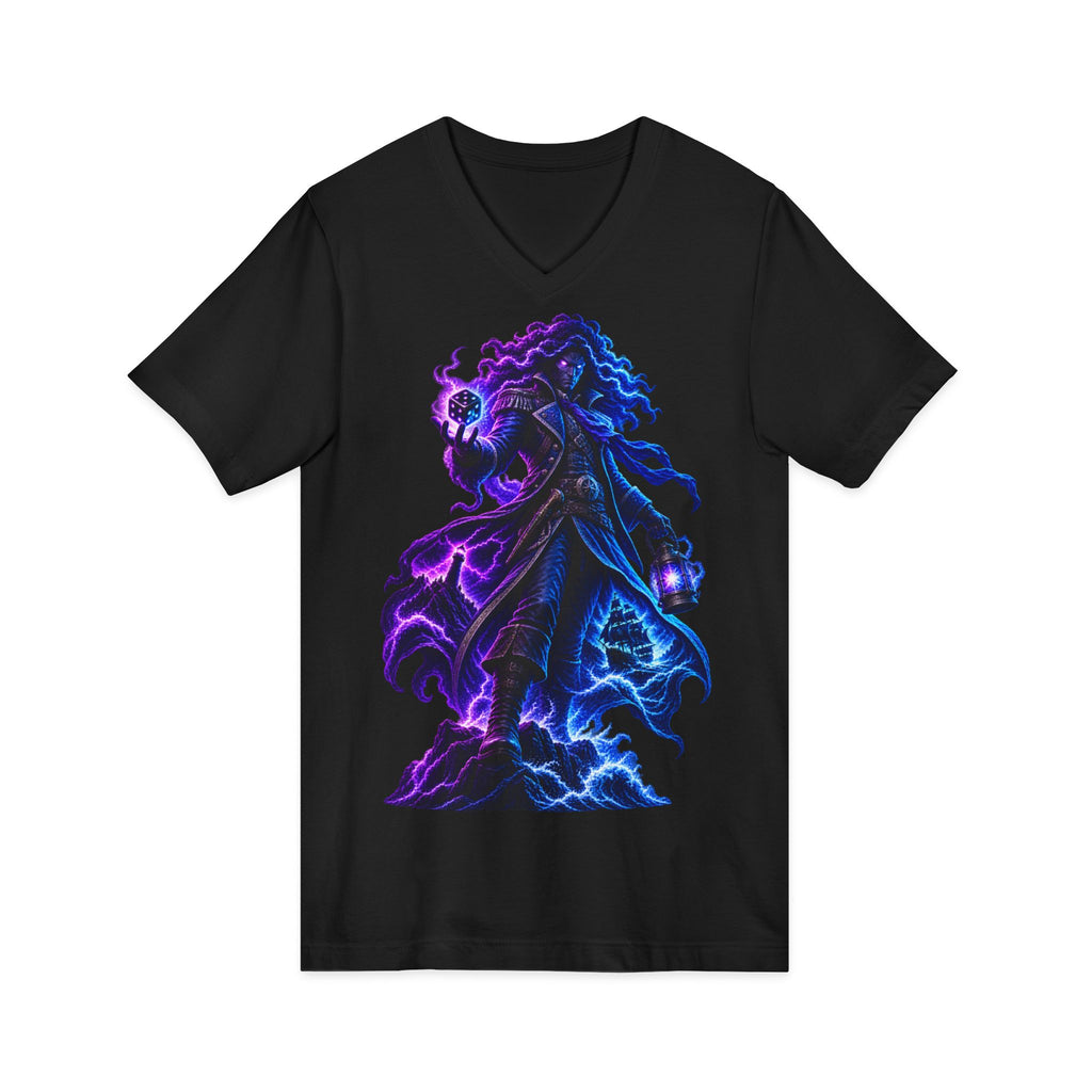 Mystic Reaper V-Neck Tee — Neon Grim Reaper Graphic Shirt