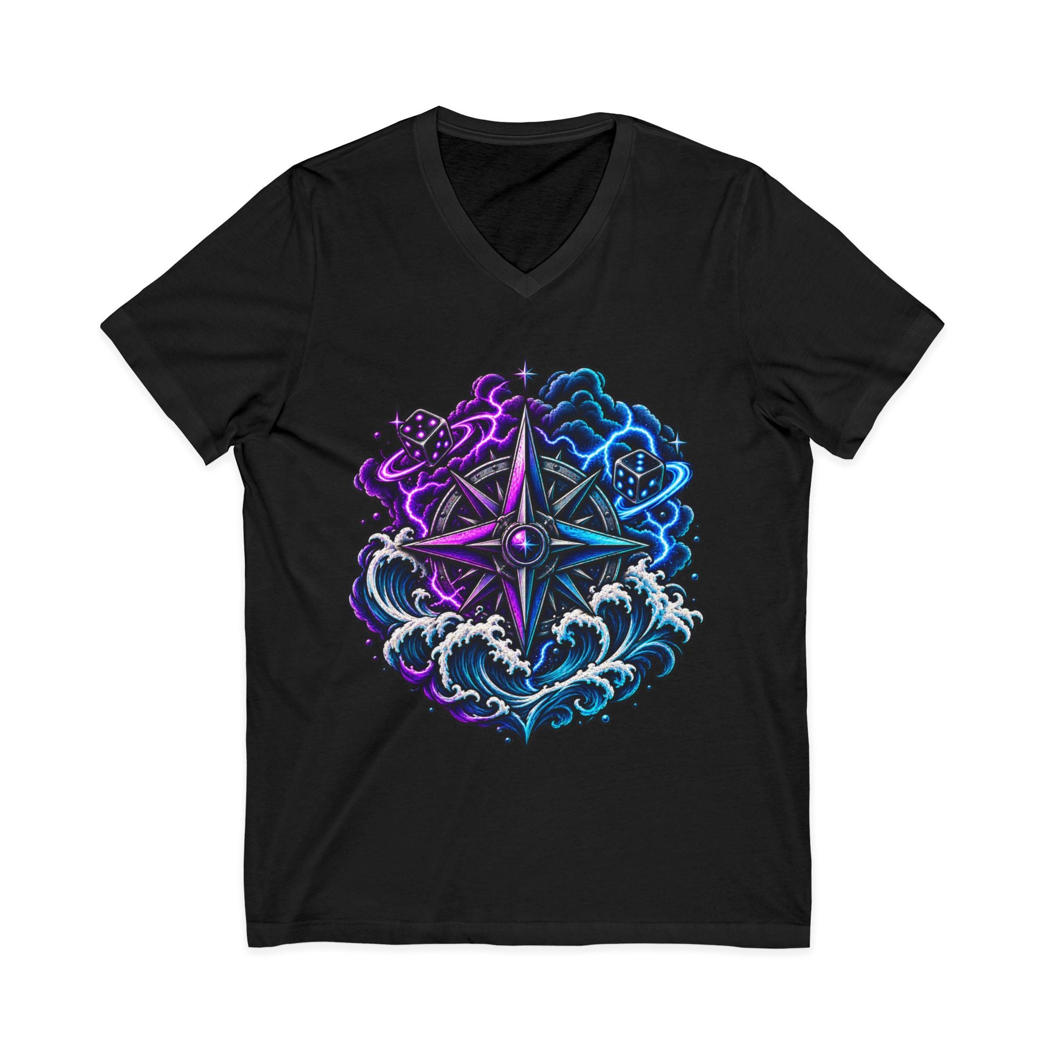 Compass Rose Nebula V-Neck Tee — Cosmic Compass Graphic T-Shirt