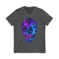 Ride the Storm V-Neck Tee — Neon Surfer Skull Graphic