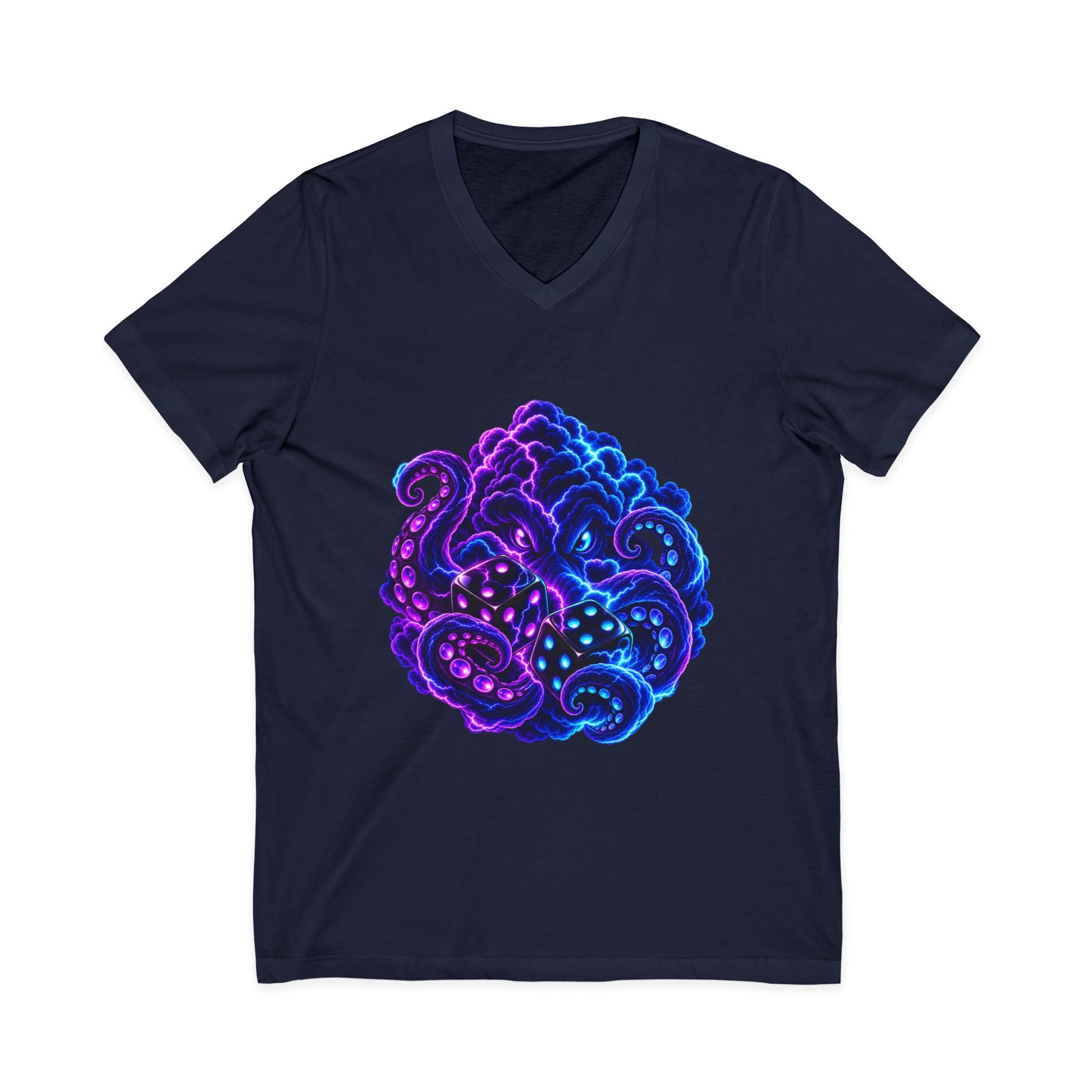 Octopus Nebula V-Neck Tee — Neon Galactic Octopus Graphic Shirt