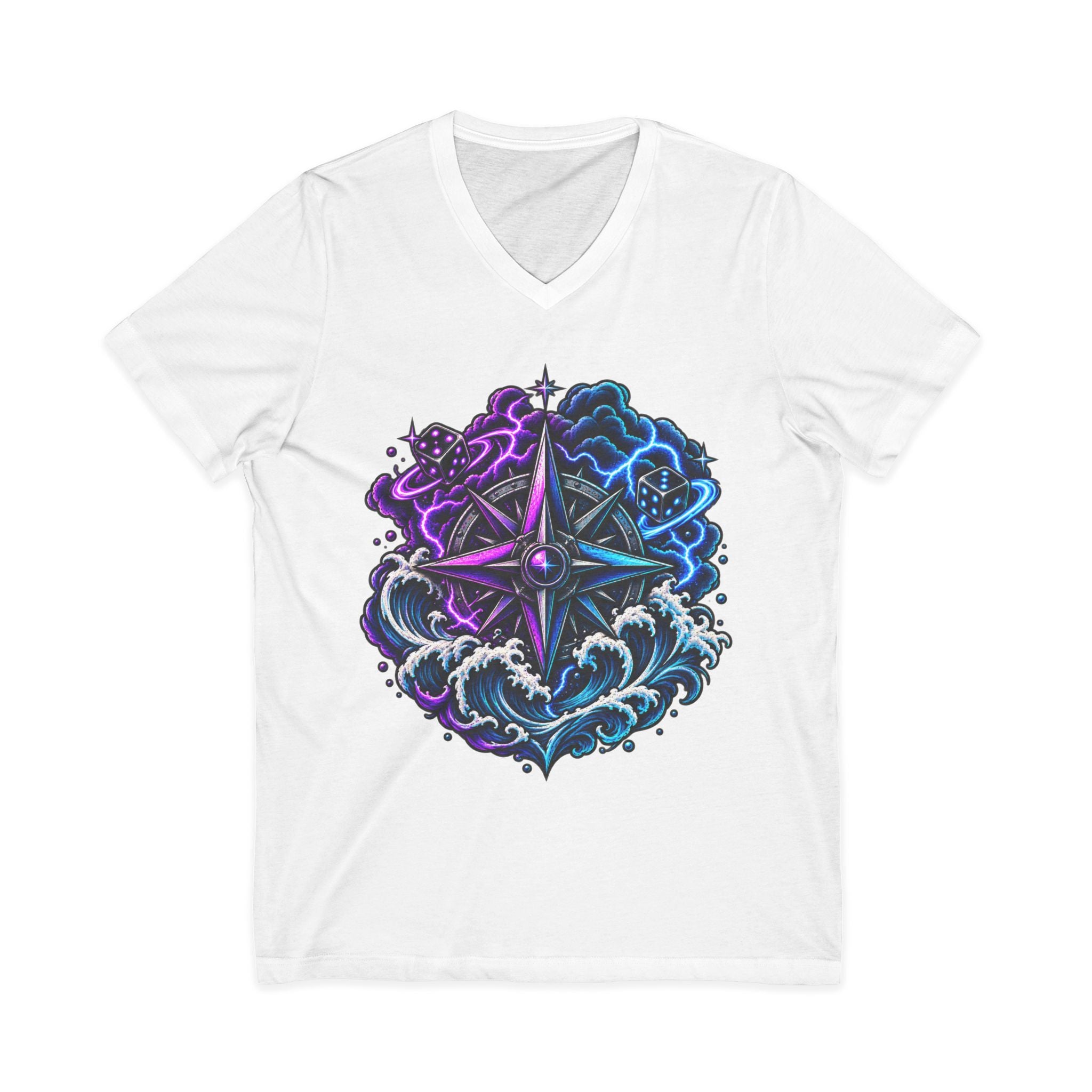 Compass Rose Nebula V-Neck Tee — Cosmic Compass Graphic T-Shirt
