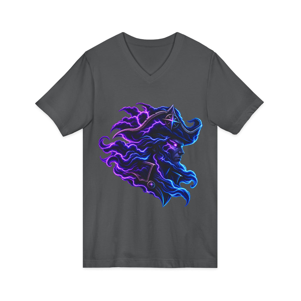 Nebula Goddess V-Neck Tee — Cosmic Purple Woman Portrait Shirt