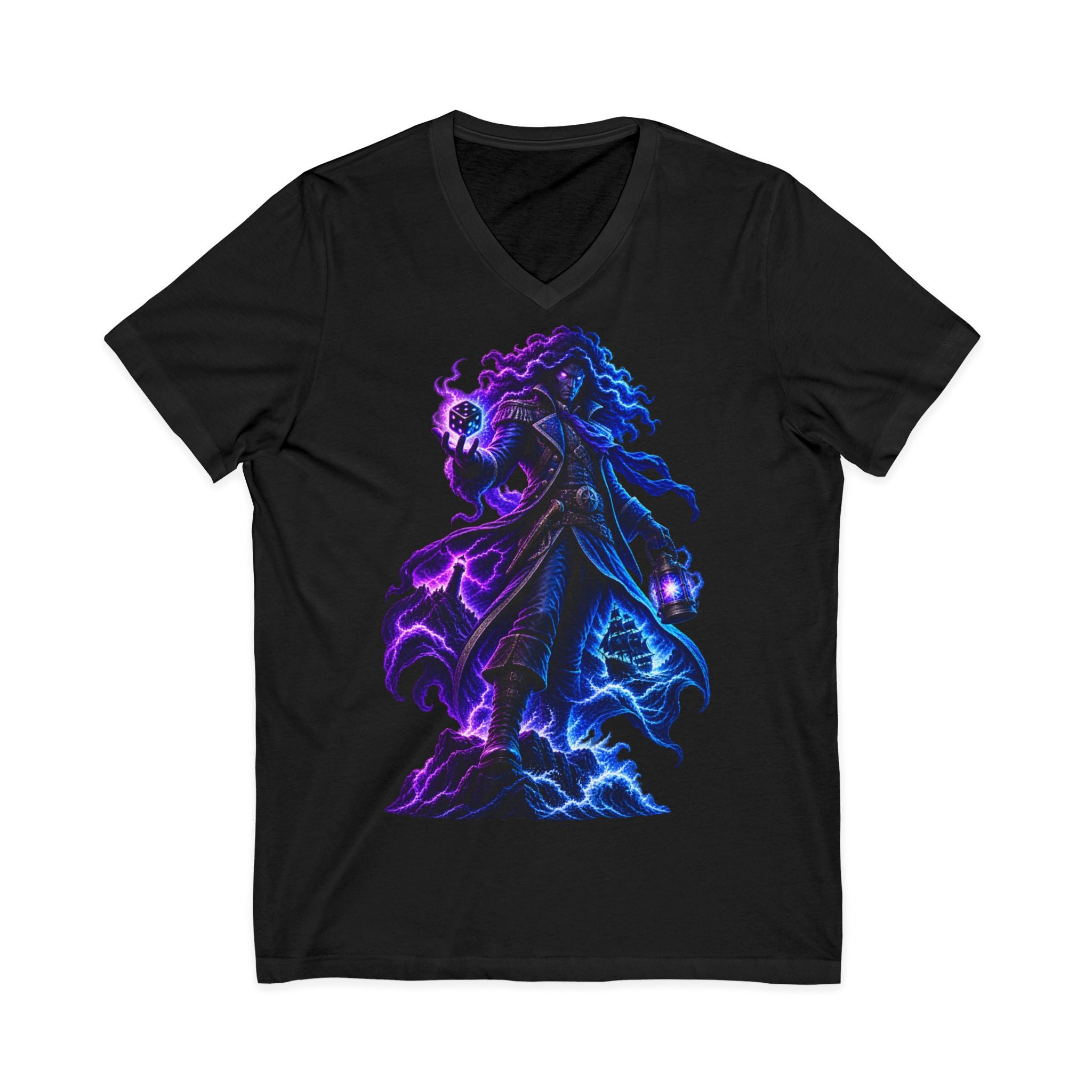 Mystic Reaper V-Neck Tee — Neon Grim Reaper Graphic Shirt