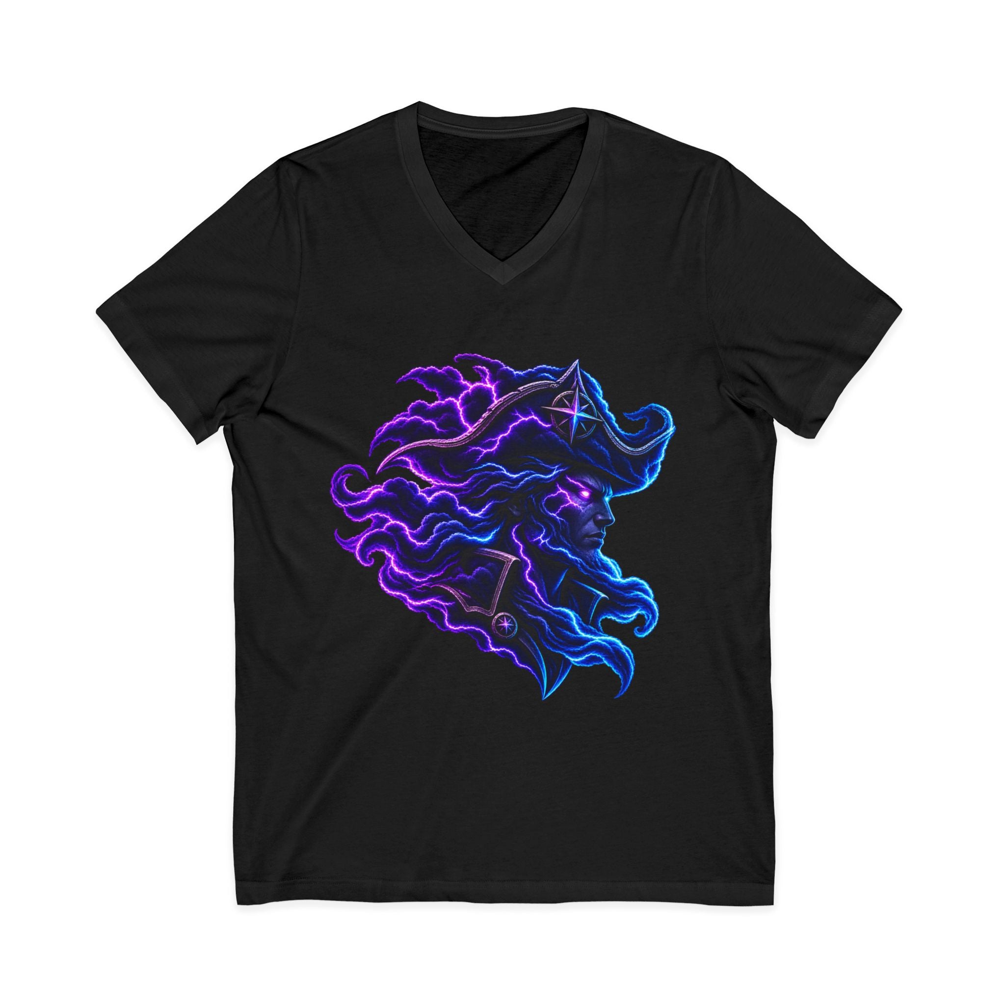 Nebula Goddess V-Neck Tee — Cosmic Purple Woman Portrait Shirt