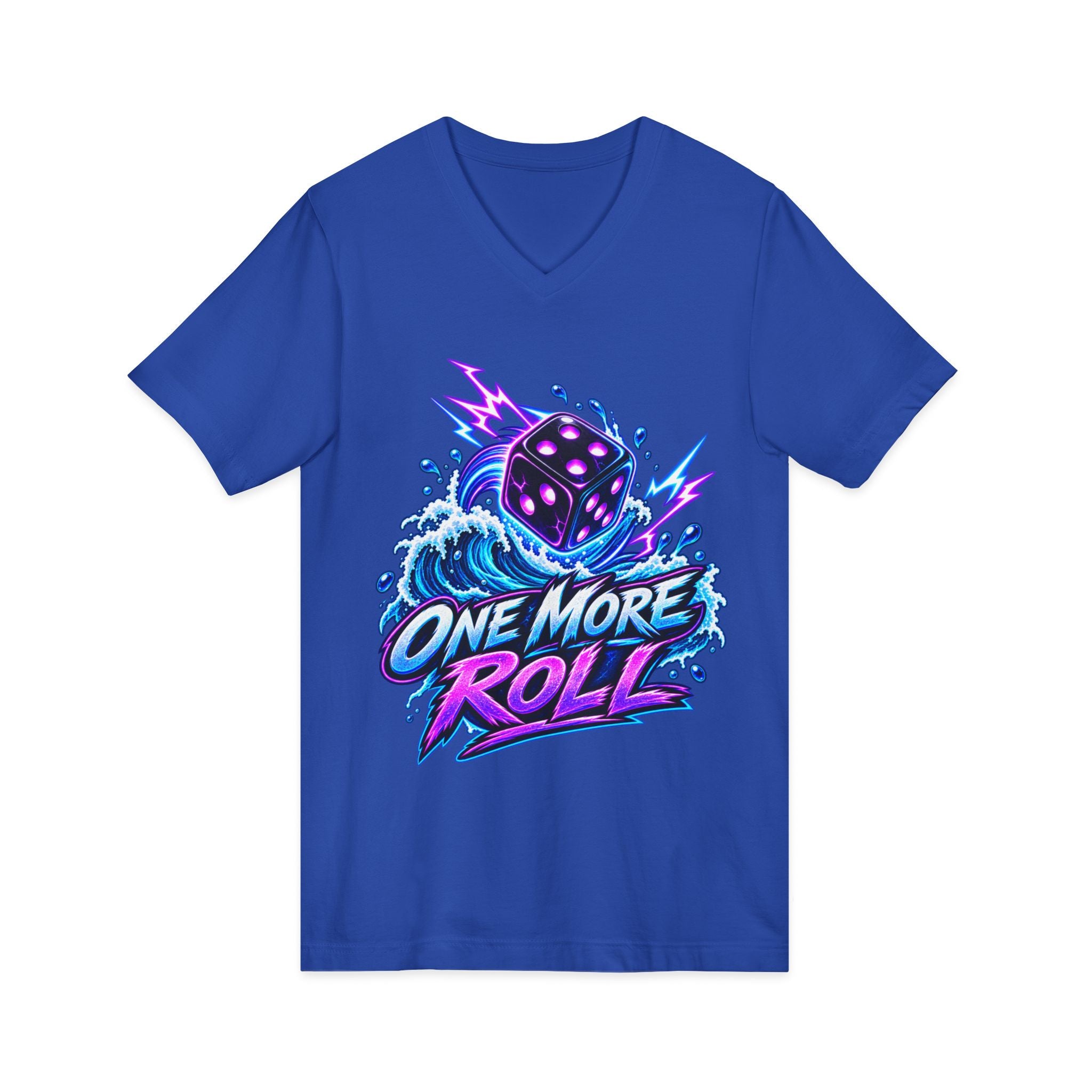 V-Neck Tee - "One More Roll" Dice Graphic Tee for Gamers