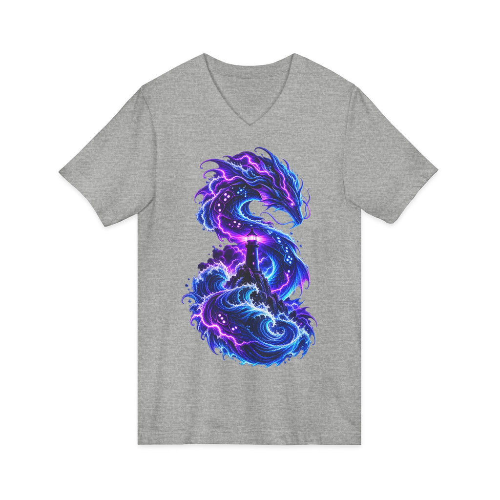 Dragon V-Neck T-Shirt — Neon Cosmic Dragon Graphic Tee