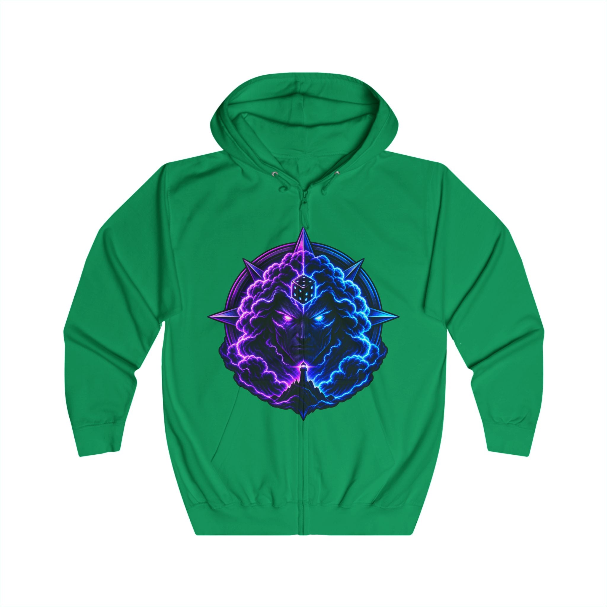 Zip Hoodie — Neon Cosmic Brain Mandala Graphic