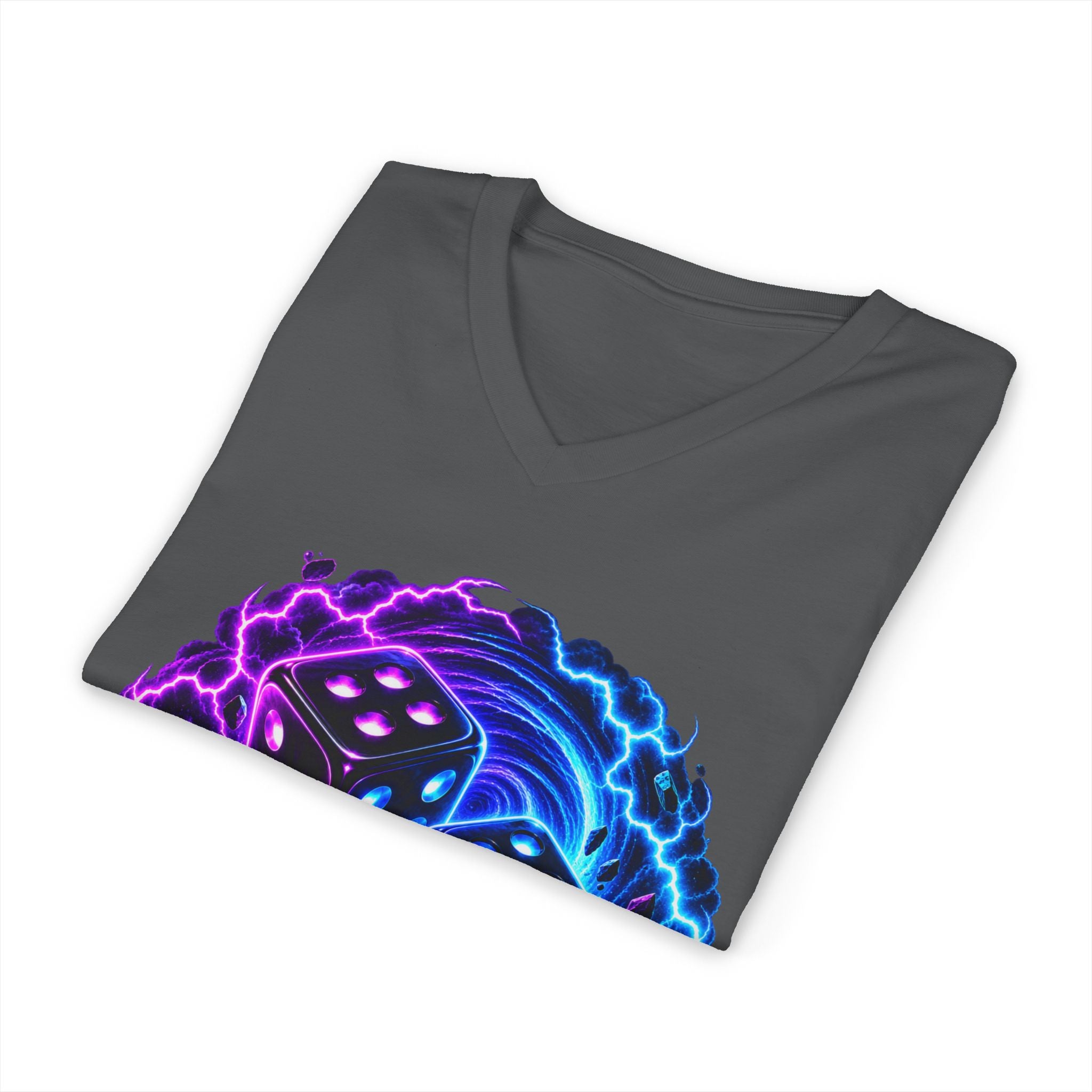 Roll the Dice V‑Neck Tee — Neon Dice Gaming T‑Shirt