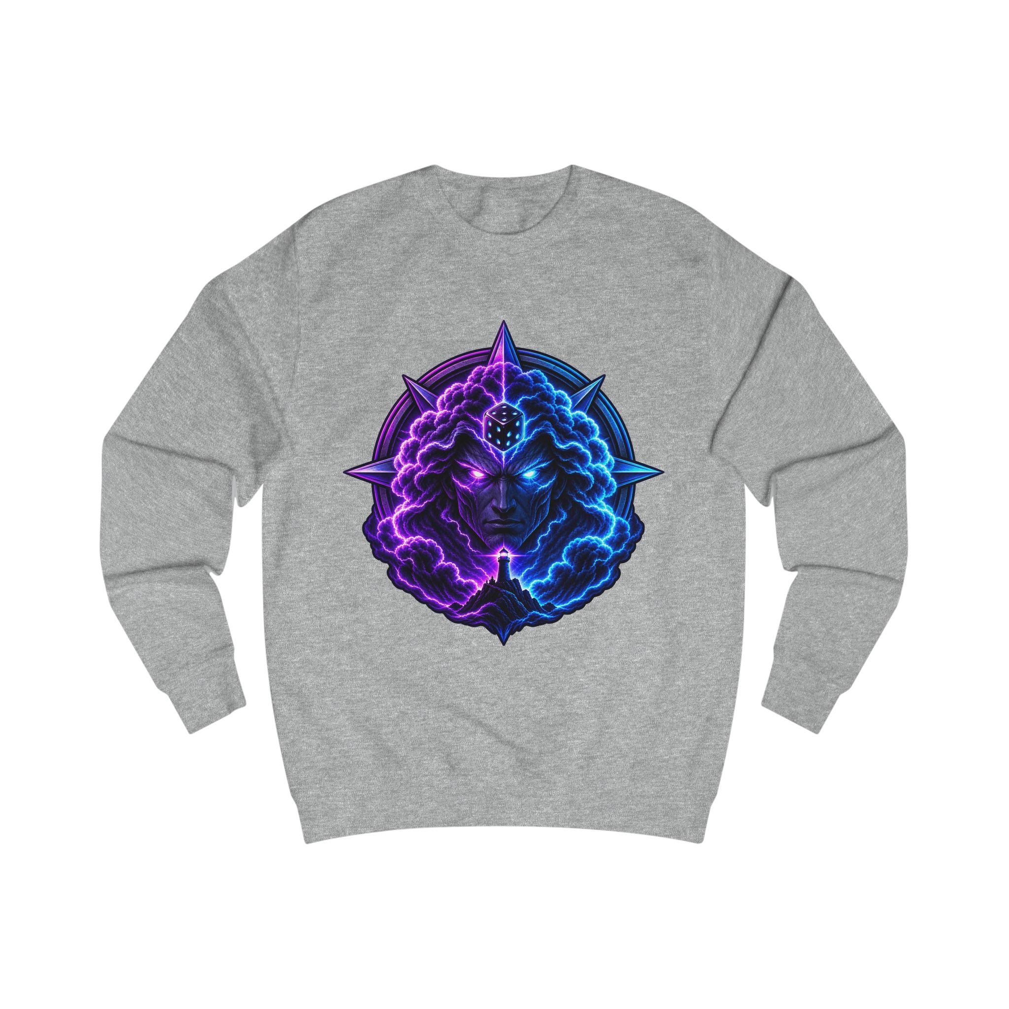 Mystic Nebula Face Sweatshirt — Neon Purple & Blue Cosmic Design