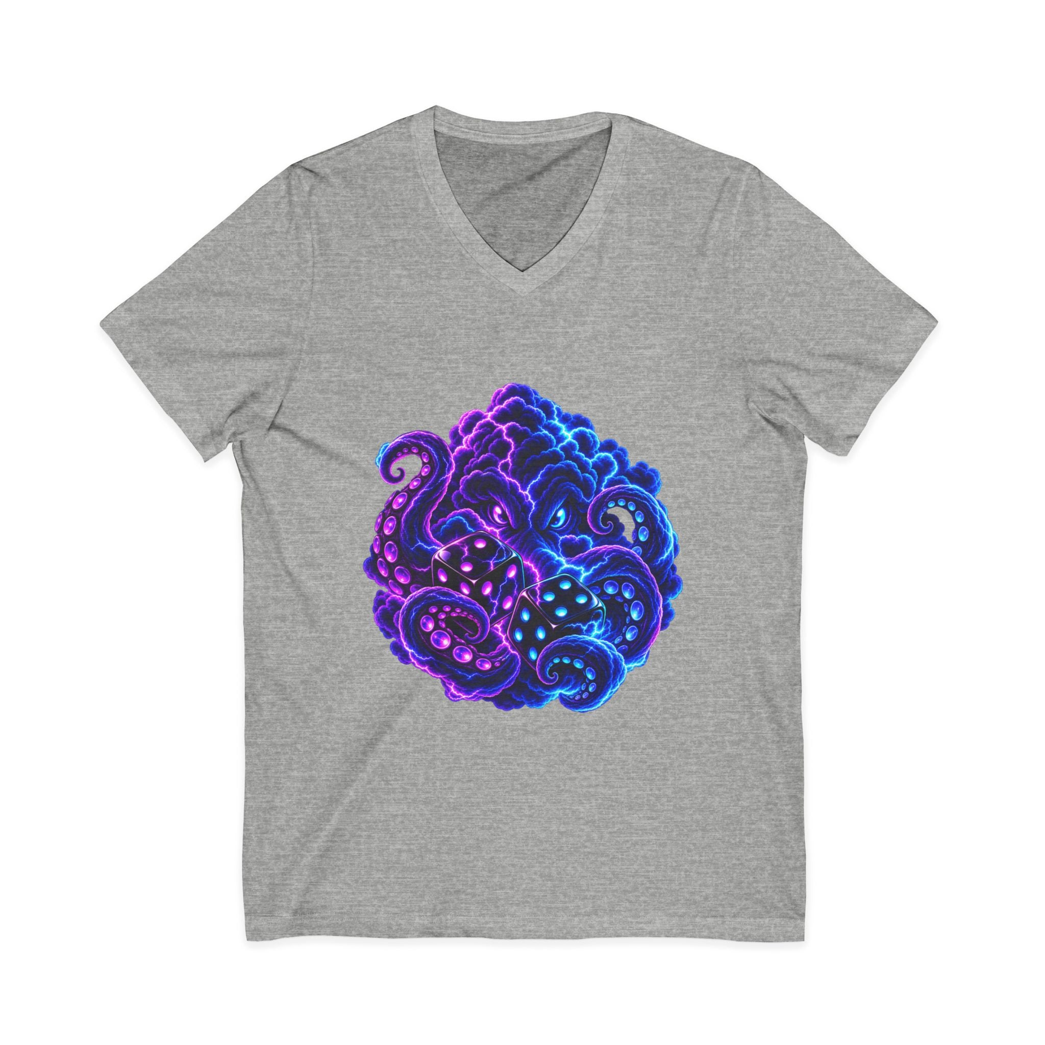 Octopus Nebula V-Neck Tee — Neon Galactic Octopus Graphic Shirt