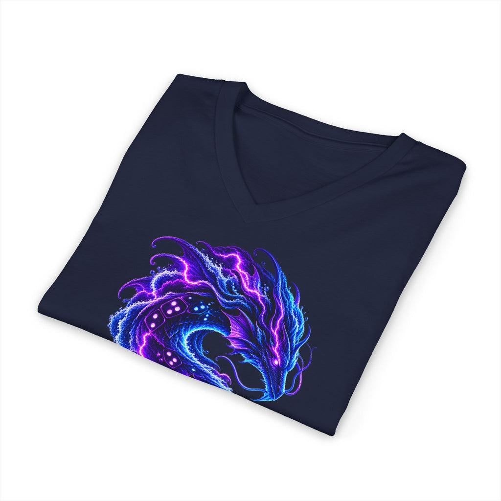 Dragon V-Neck T-Shirt — Neon Cosmic Dragon Graphic Tee
