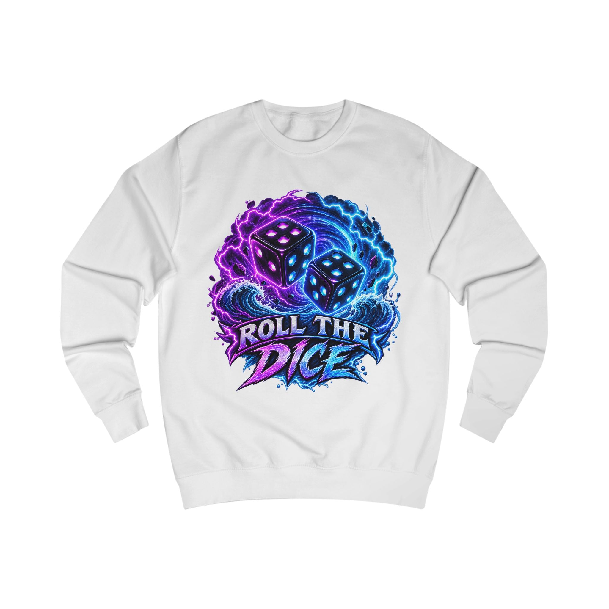 Roll the Dice Sweatshirt — Neon Dice Gaming Crewneck for Tabletop & DnD Fans