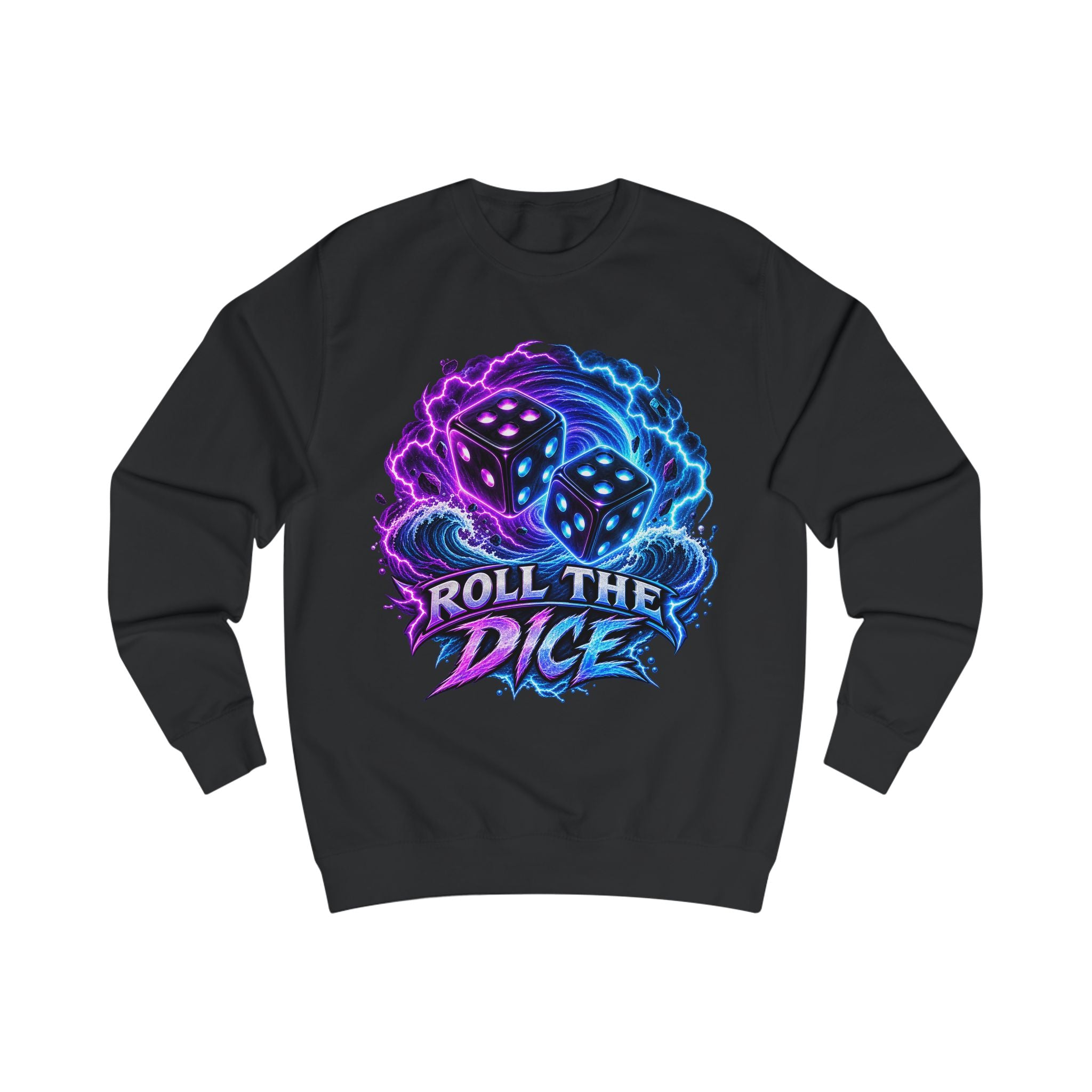 Roll the Dice Sweatshirt — Neon Dice Gaming Crewneck for Tabletop & DnD Fans