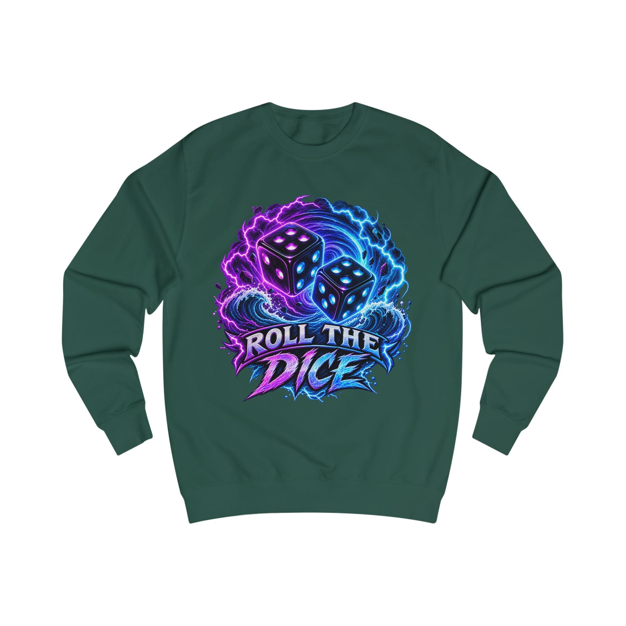Roll the Dice Sweatshirt — Neon Dice Gaming Crewneck for Tabletop & DnD Fans
