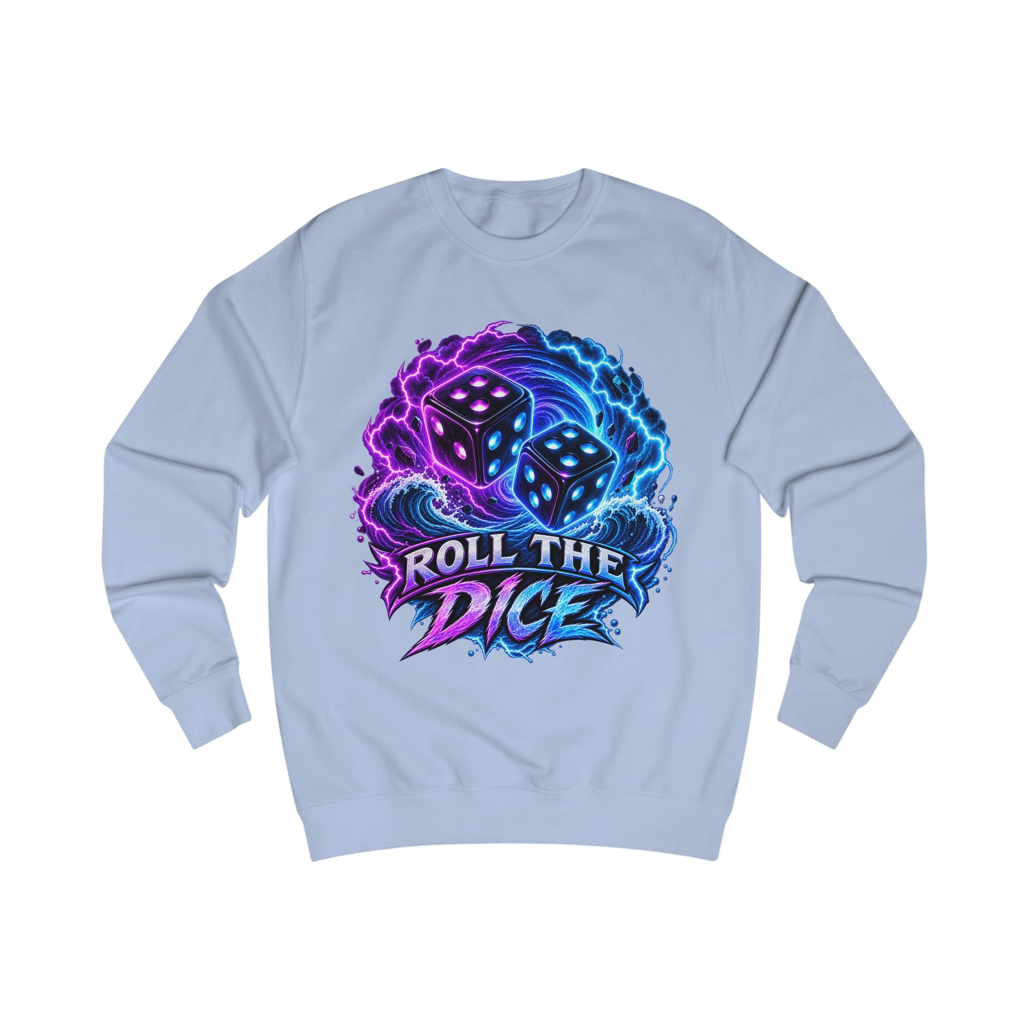 Roll the Dice Sweatshirt — Neon Dice Gaming Crewneck for Tabletop & DnD Fans