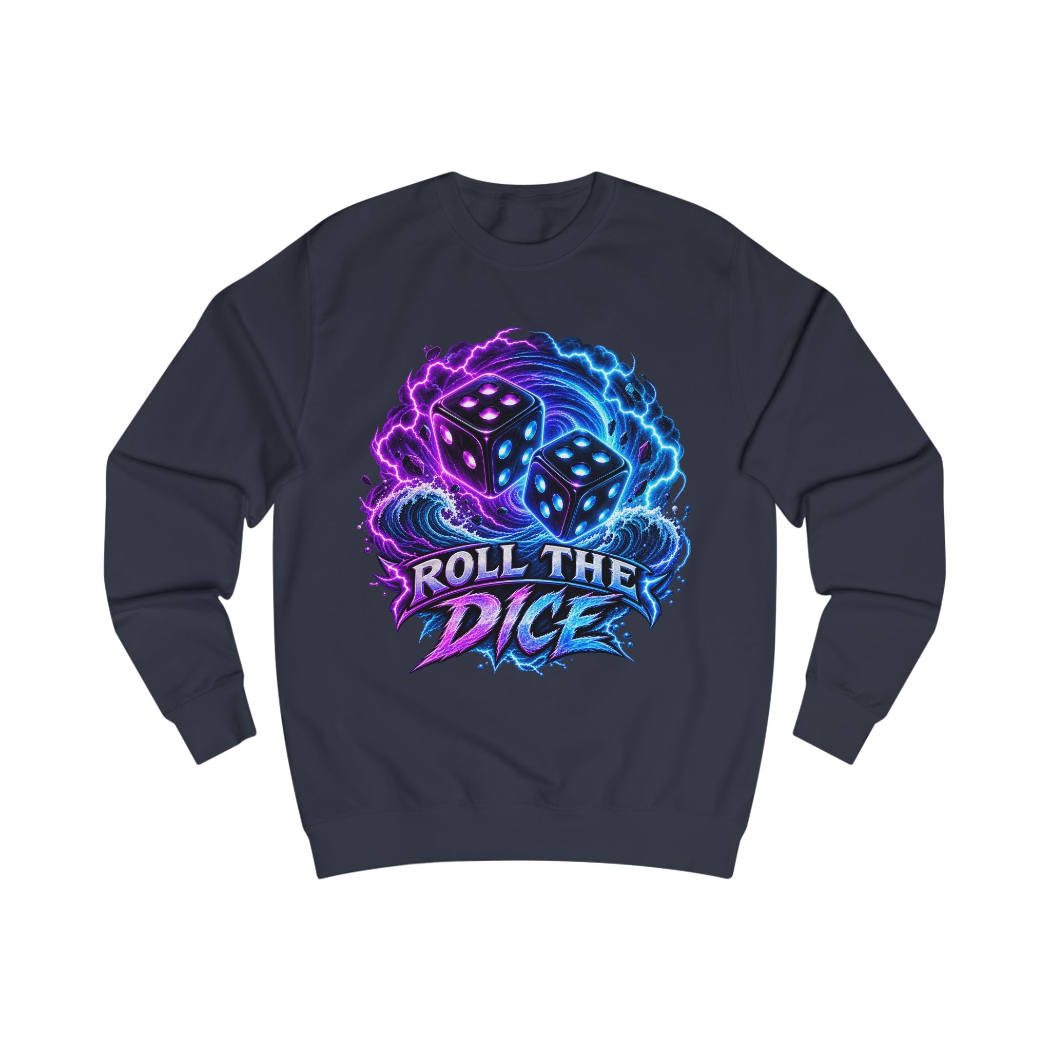 Roll the Dice Sweatshirt — Neon Dice Gaming Crewneck for Tabletop & DnD Fans
