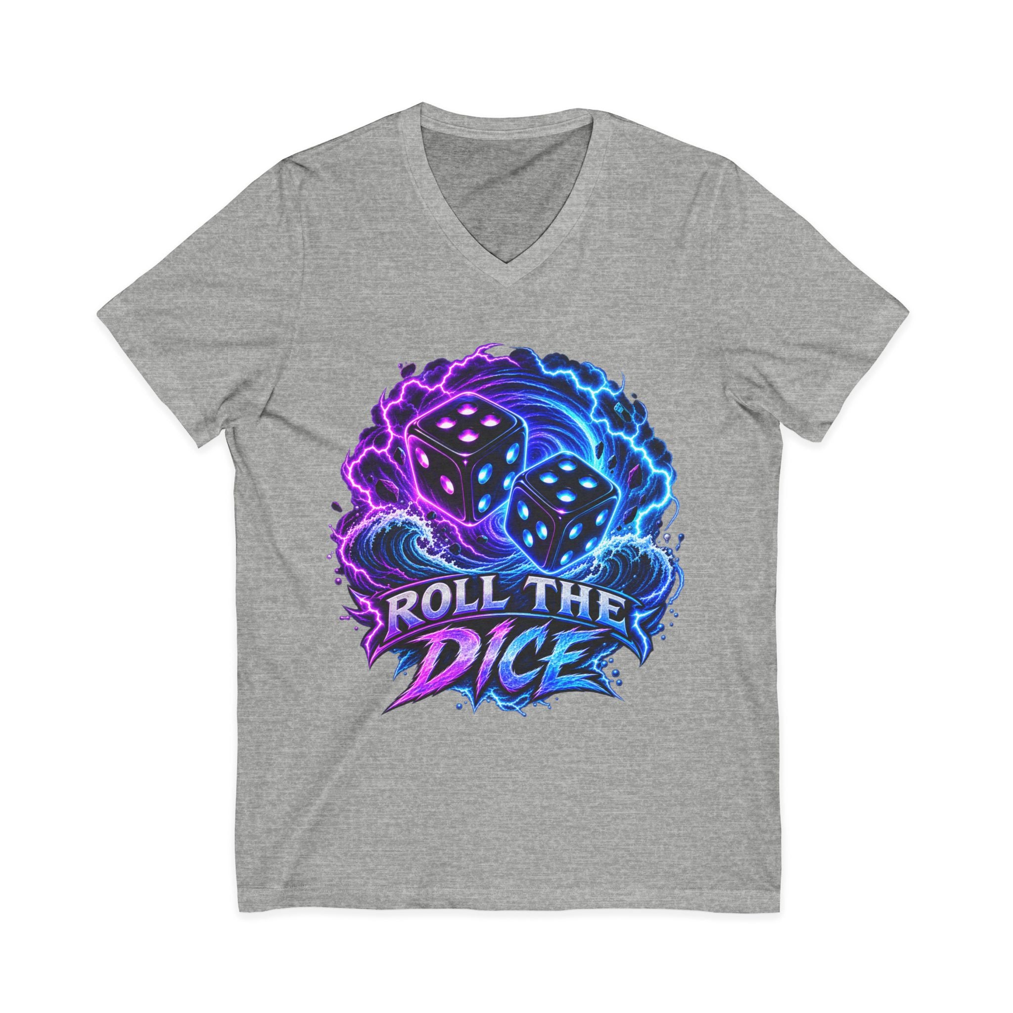 Roll the Dice V‑Neck Tee — Neon Dice Gaming T‑Shirt
