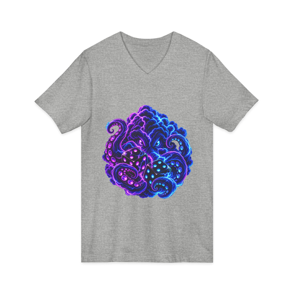 Octopus Nebula V-Neck Tee — Neon Galactic Octopus Graphic Shirt