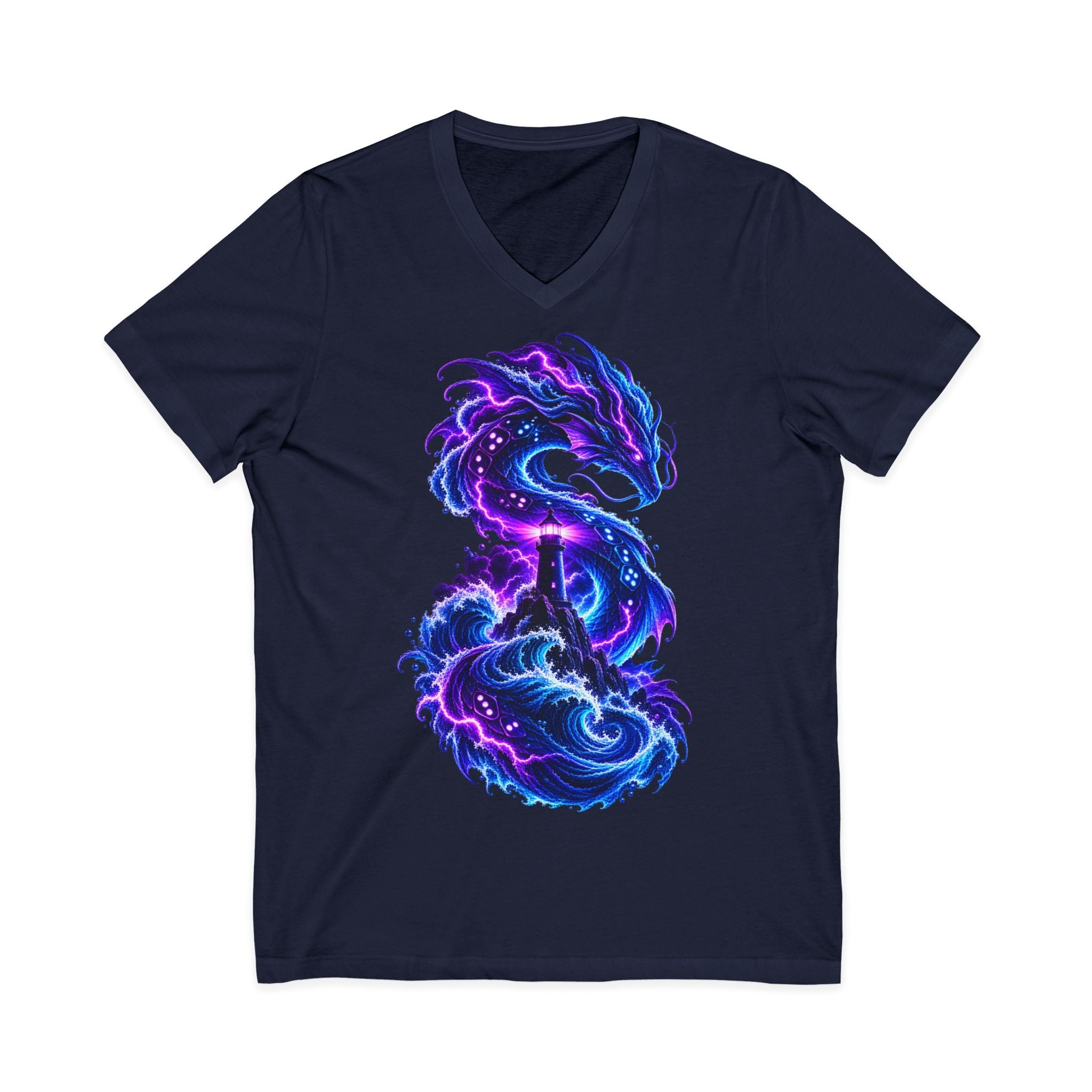 Dragon V-Neck T-Shirt — Neon Cosmic Dragon Graphic Tee