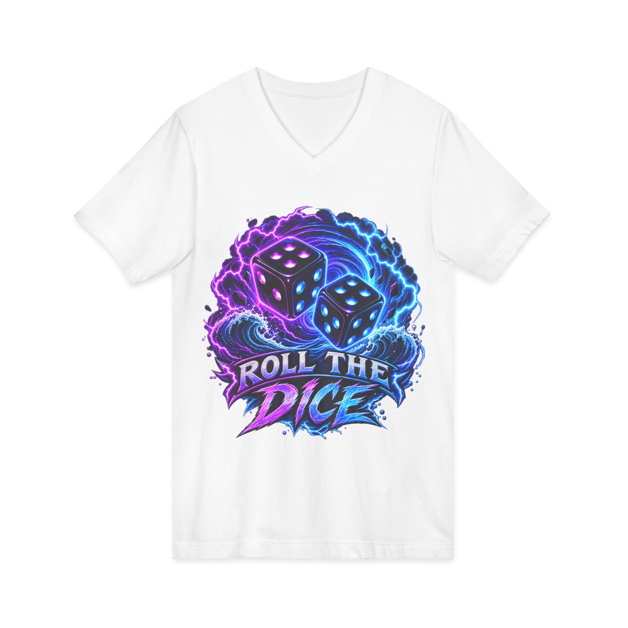 Roll the Dice V‑Neck Tee — Neon Dice Gaming T‑Shirt
