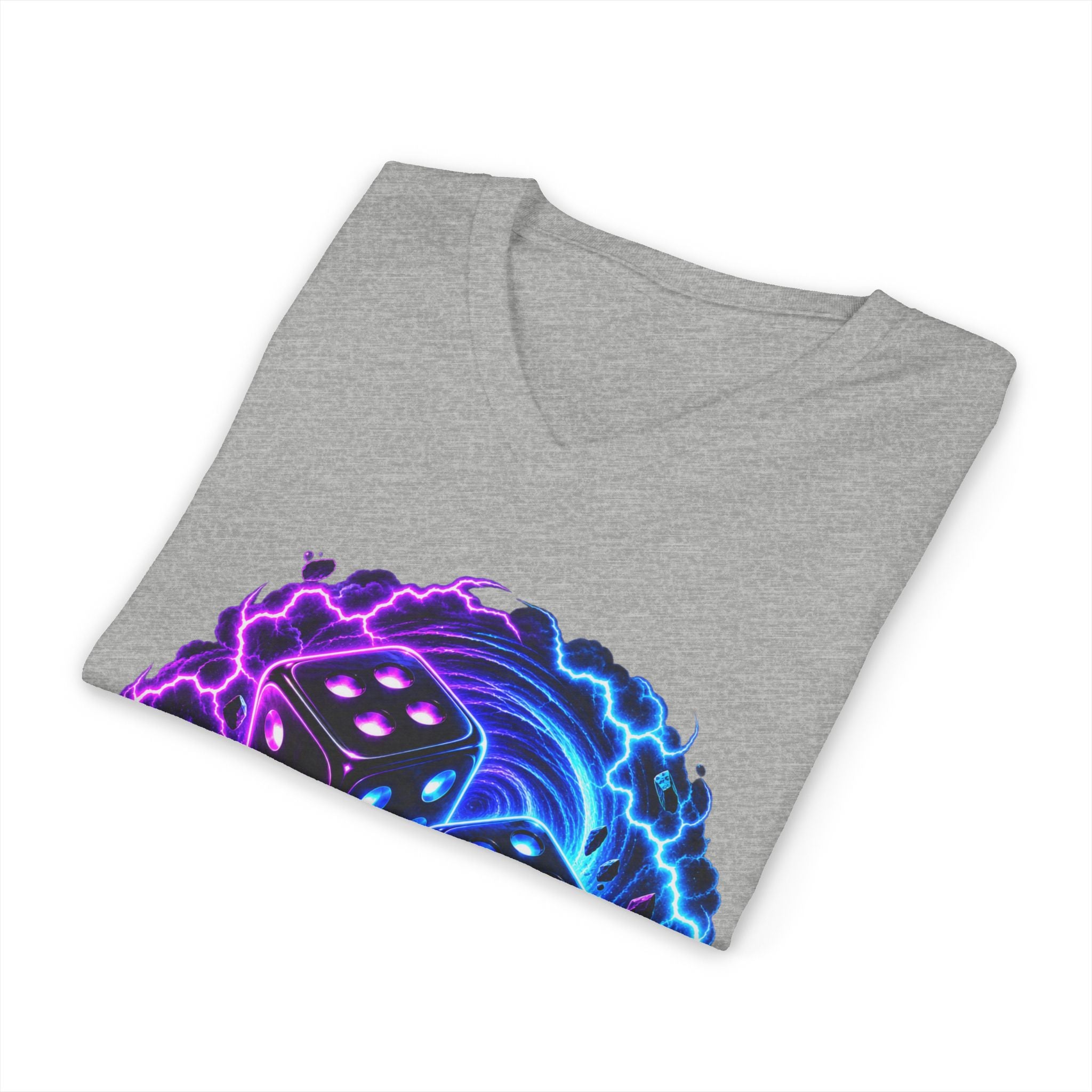 Roll the Dice V‑Neck Tee — Neon Dice Gaming T‑Shirt