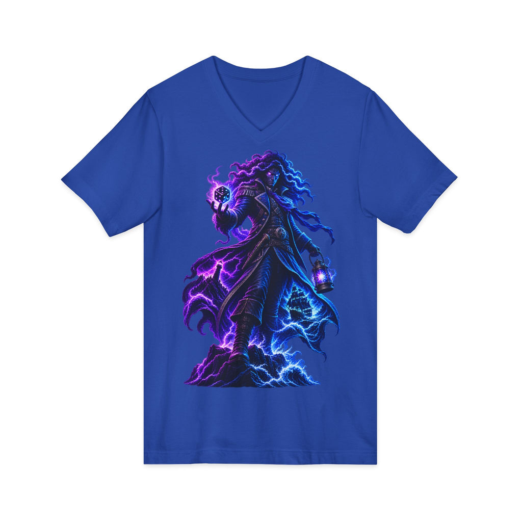 Mystic Reaper V-Neck Tee — Neon Grim Reaper Graphic Shirt