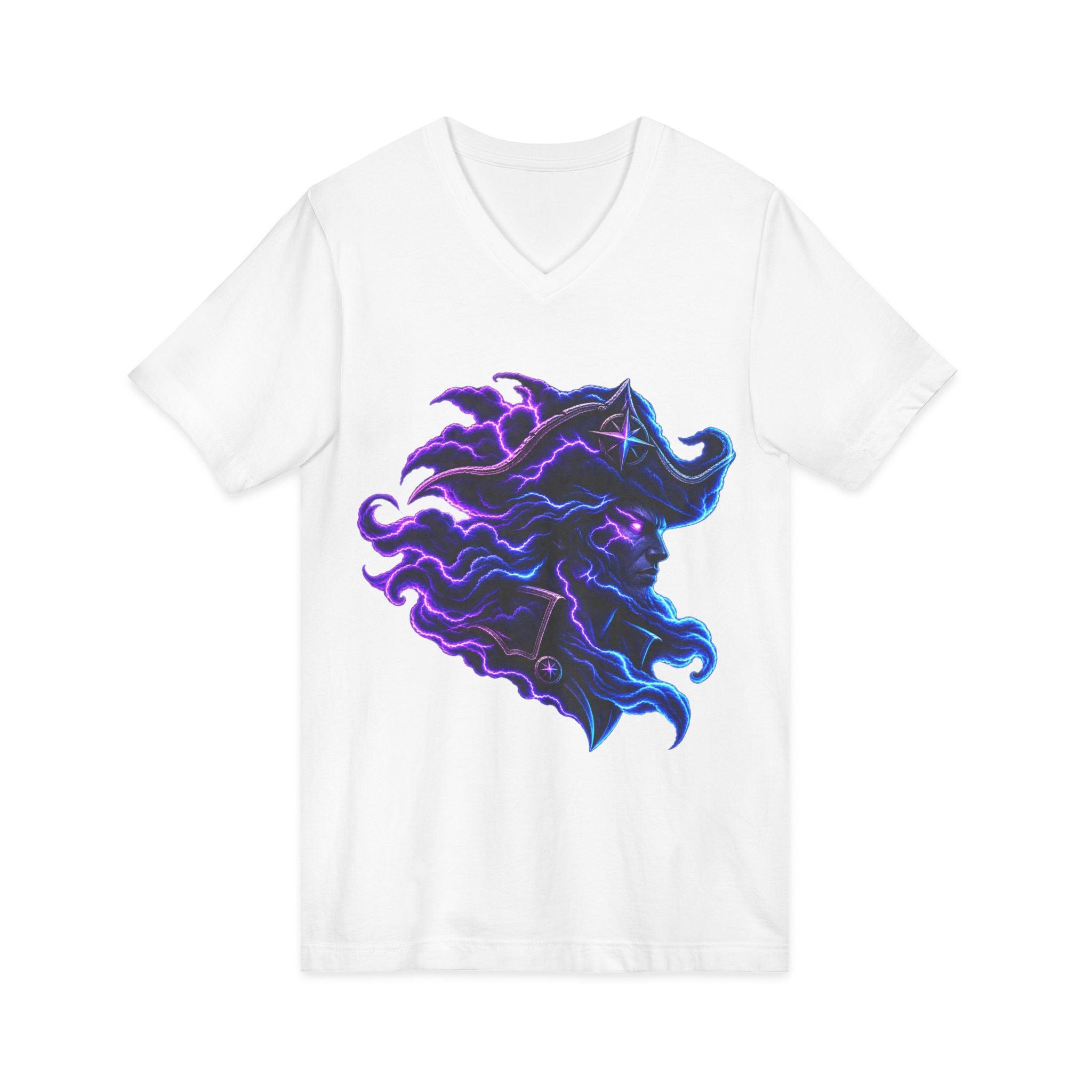 Nebula Goddess V-Neck Tee — Cosmic Purple Woman Portrait Shirt