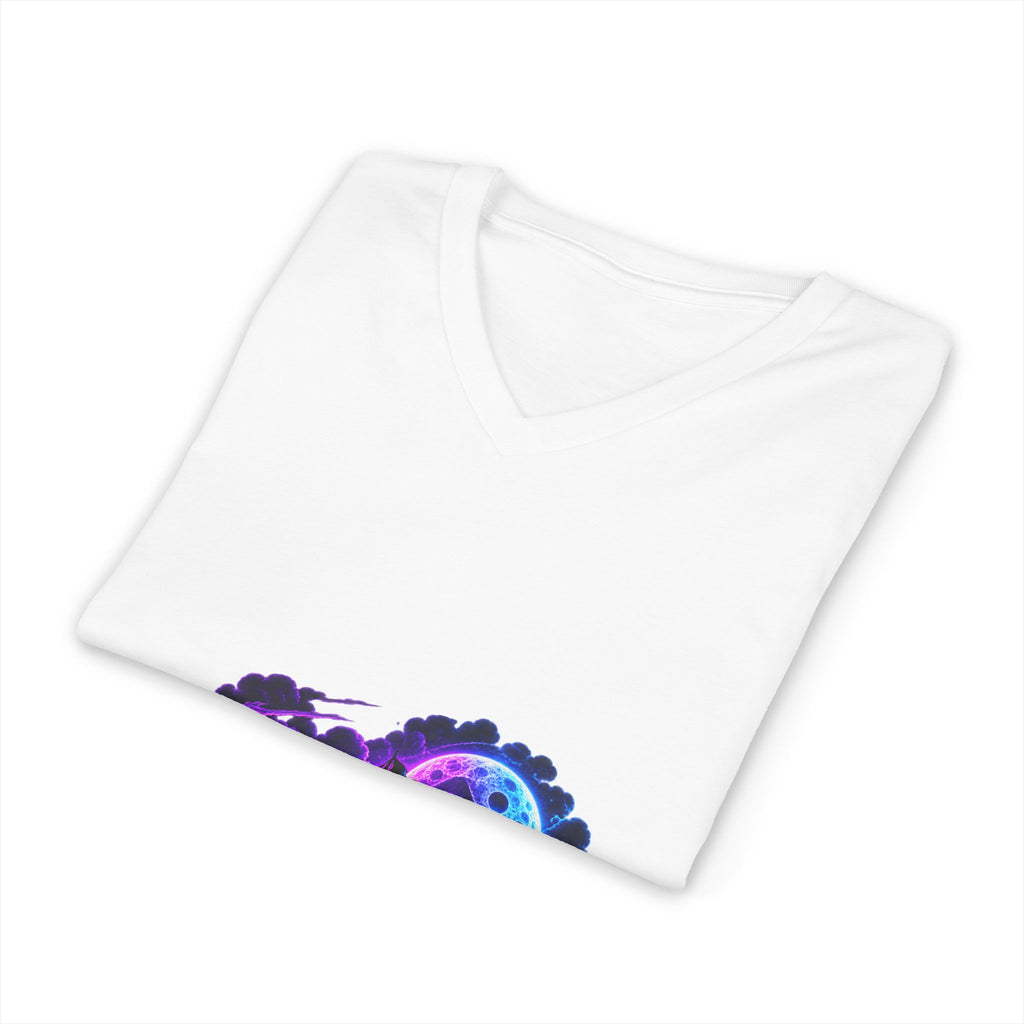 Vampire Night Surf V-Neck Tee — Neon Gothic Moon Graphic