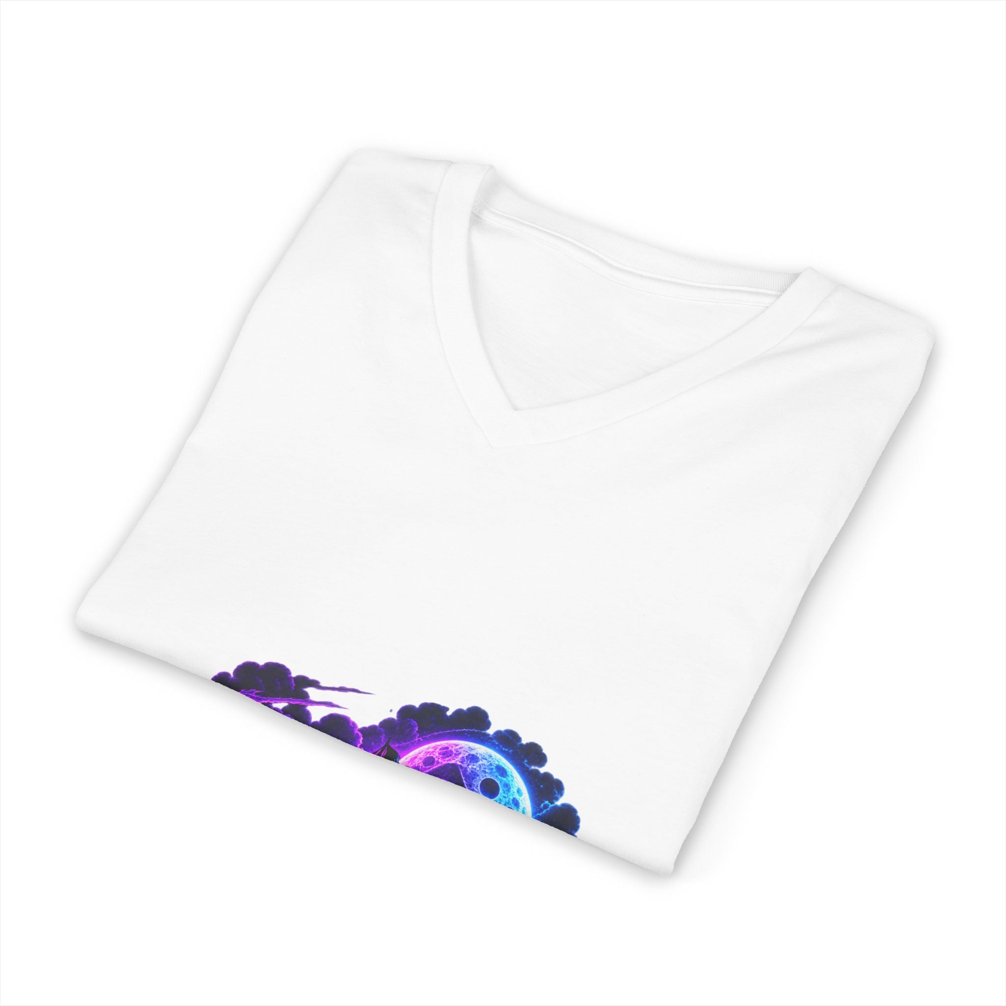 Vampire Night Surf V-Neck Tee — Neon Gothic Moon Graphic