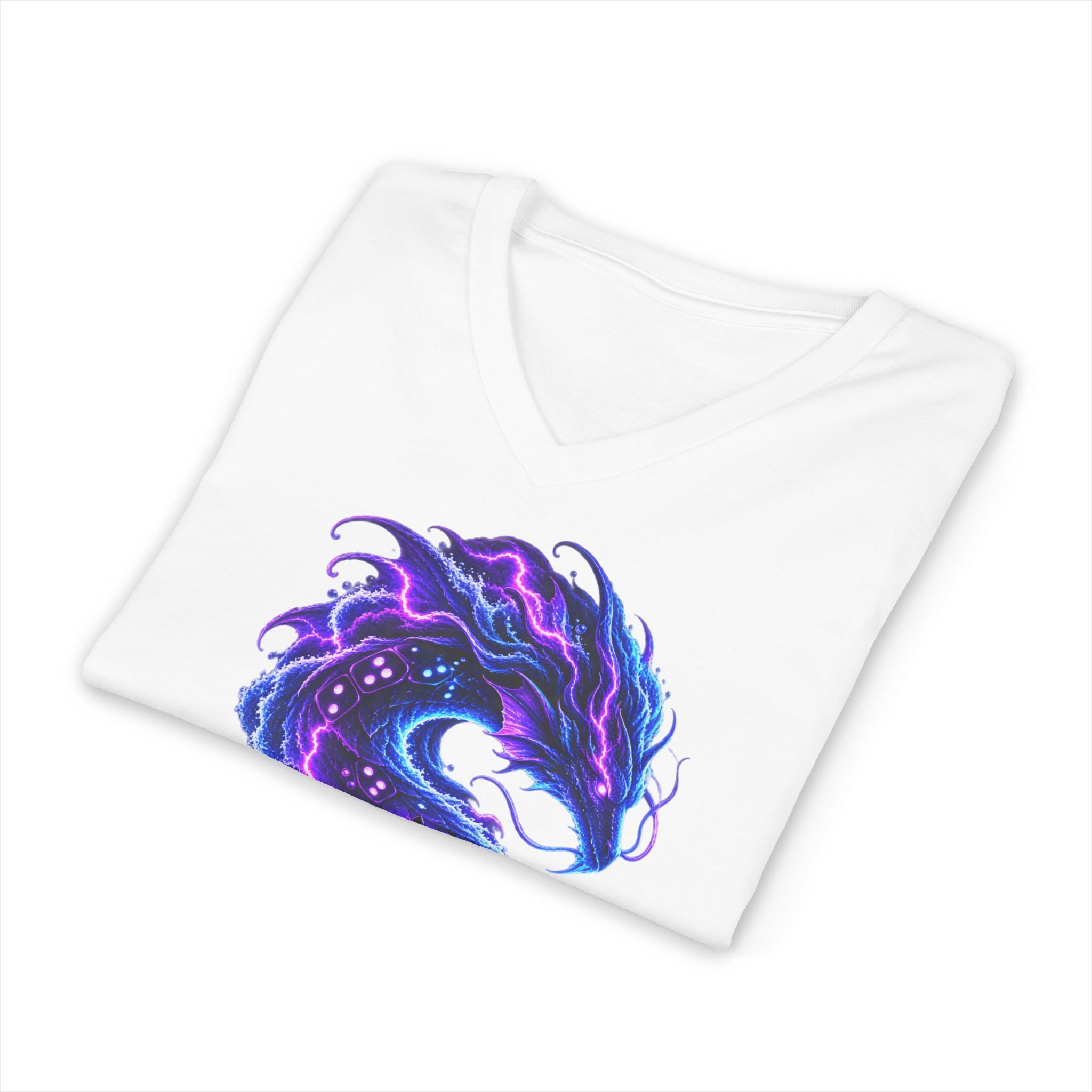 Dragon V-Neck T-Shirt — Neon Cosmic Dragon Graphic Tee