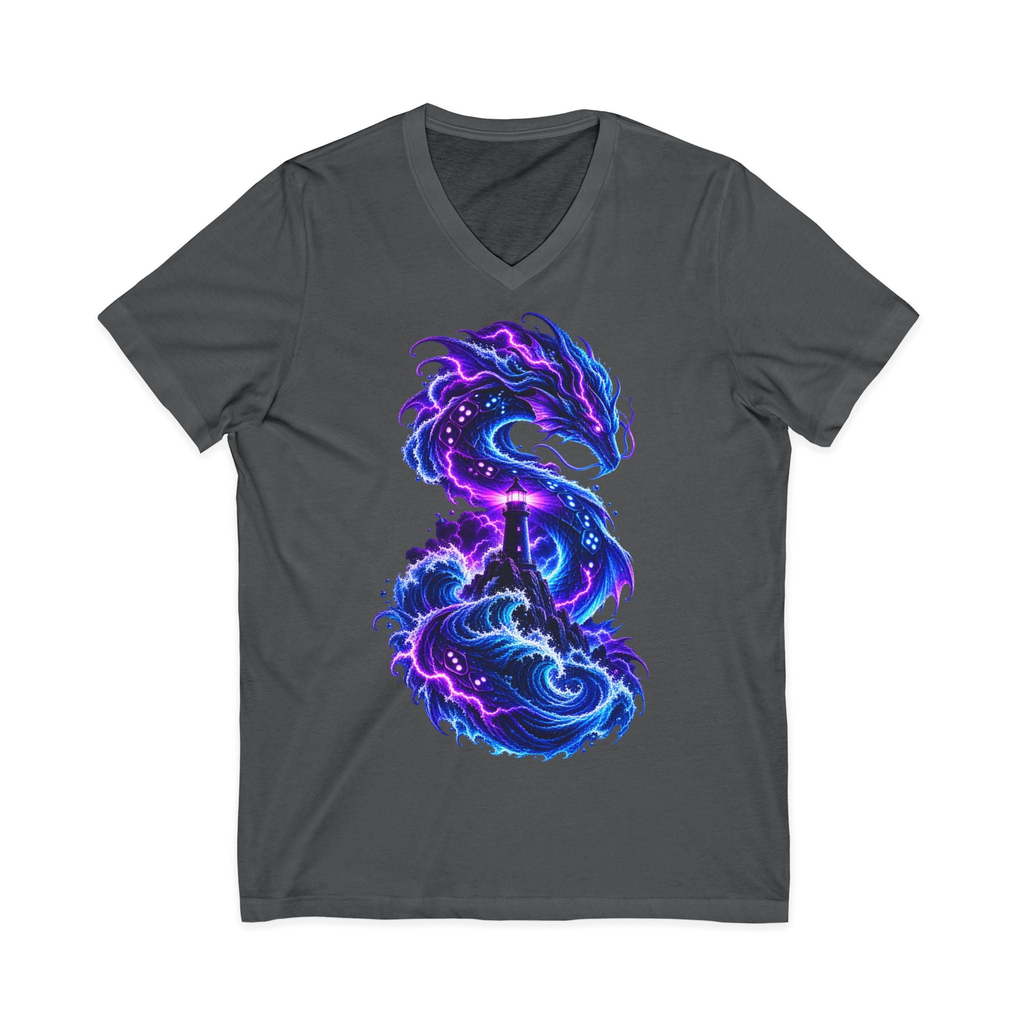 Dragon V-Neck T-Shirt — Neon Cosmic Dragon Graphic Tee