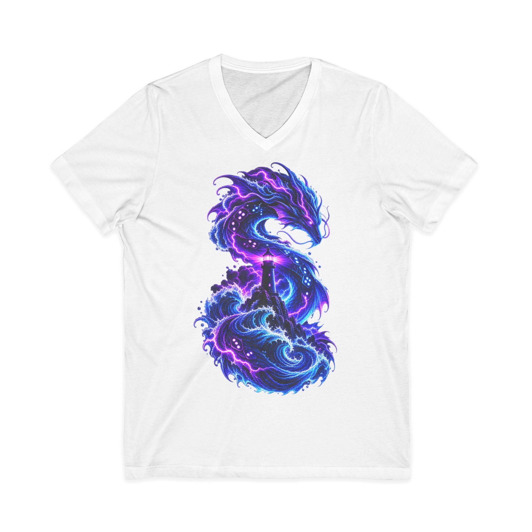 Dragon V-Neck T-Shirt — Neon Cosmic Dragon Graphic Tee
