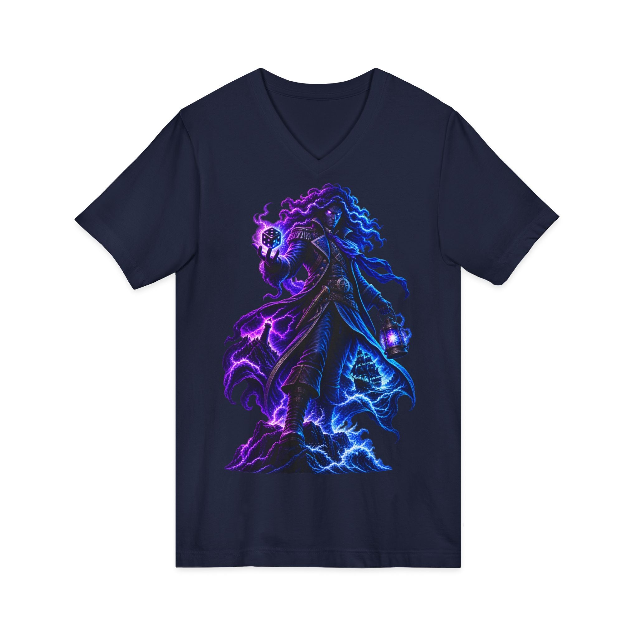 Mystic Reaper V-Neck Tee — Neon Grim Reaper Graphic Shirt