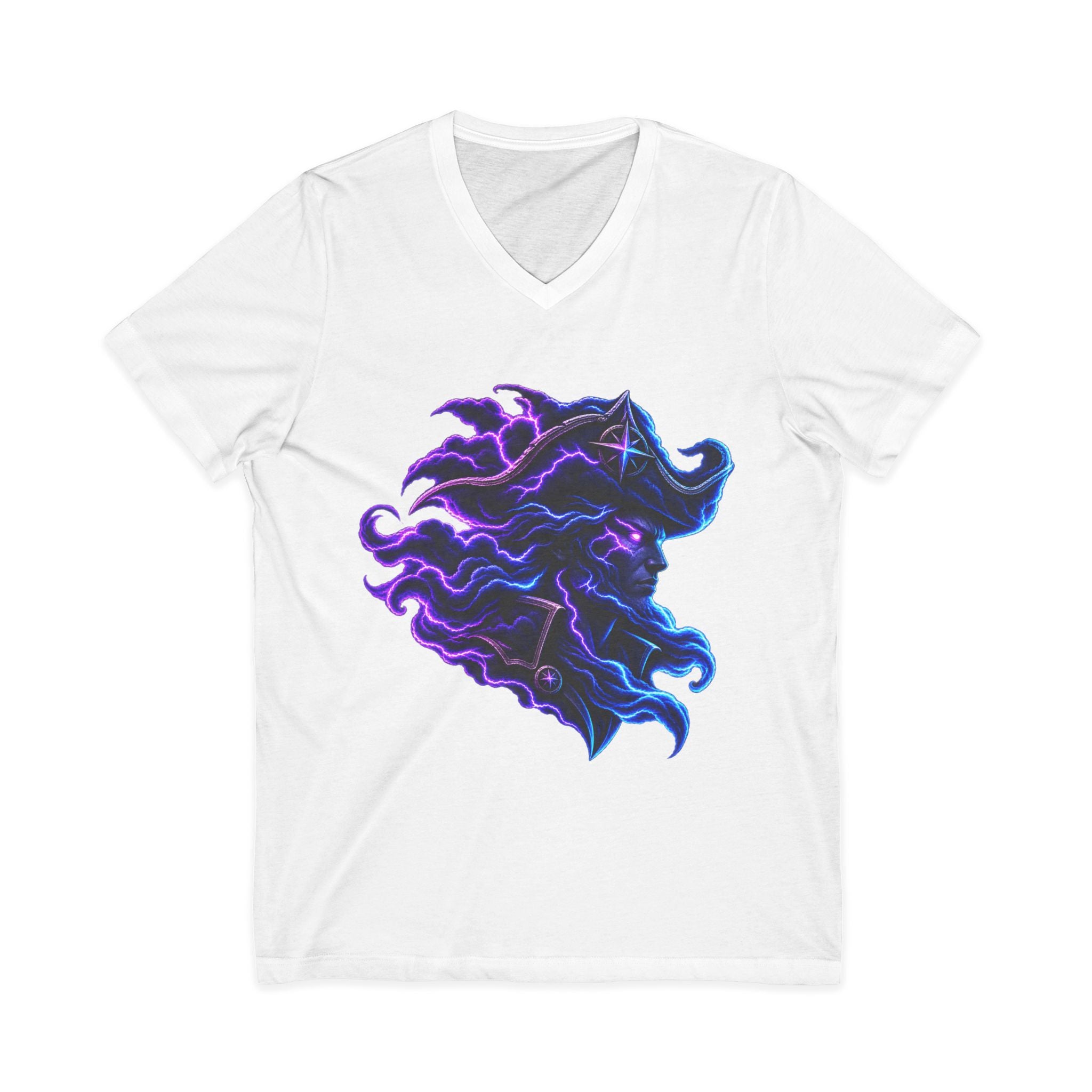 Nebula Goddess V-Neck Tee — Cosmic Purple Woman Portrait Shirt