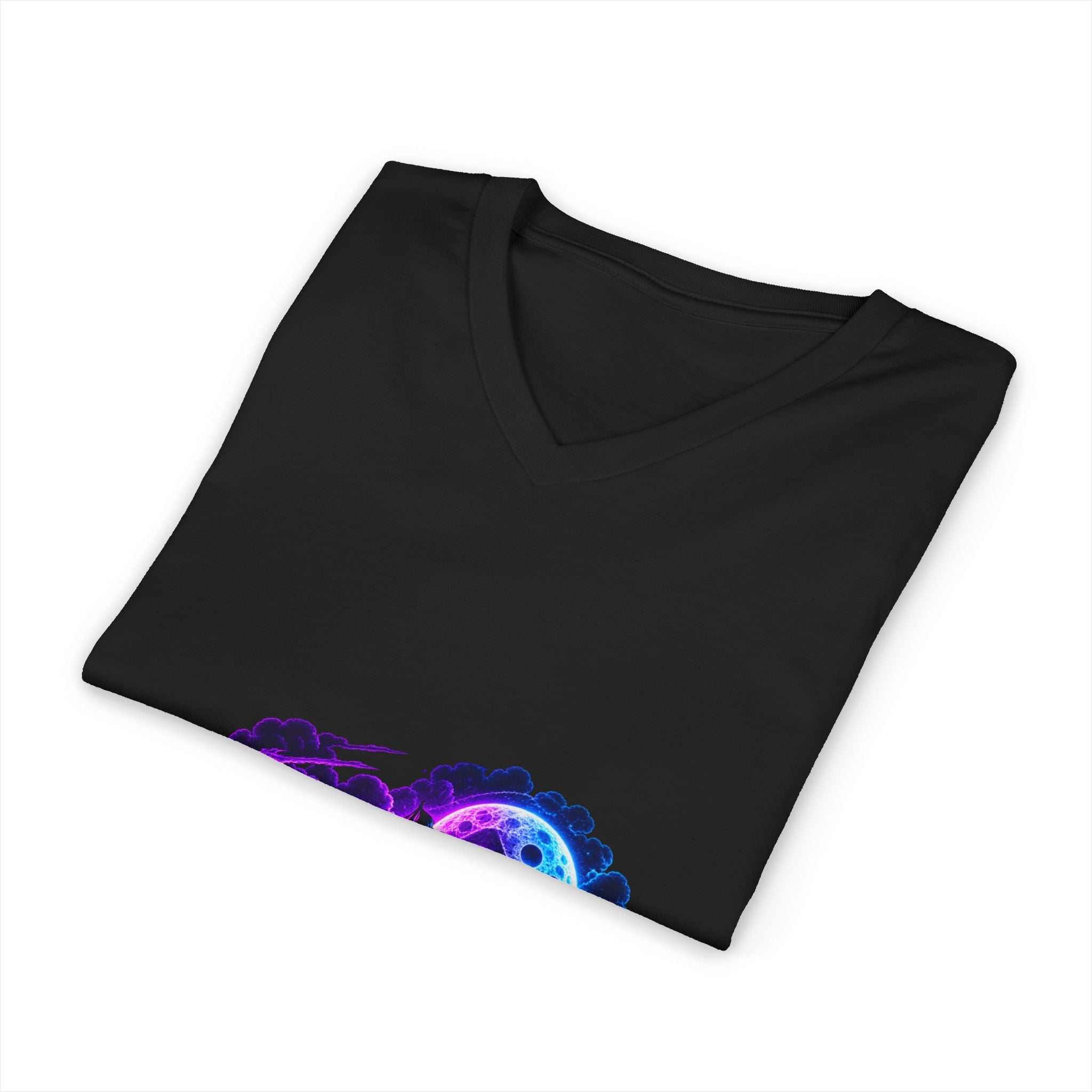 Vampire Night Surf V-Neck Tee — Neon Gothic Moon Graphic