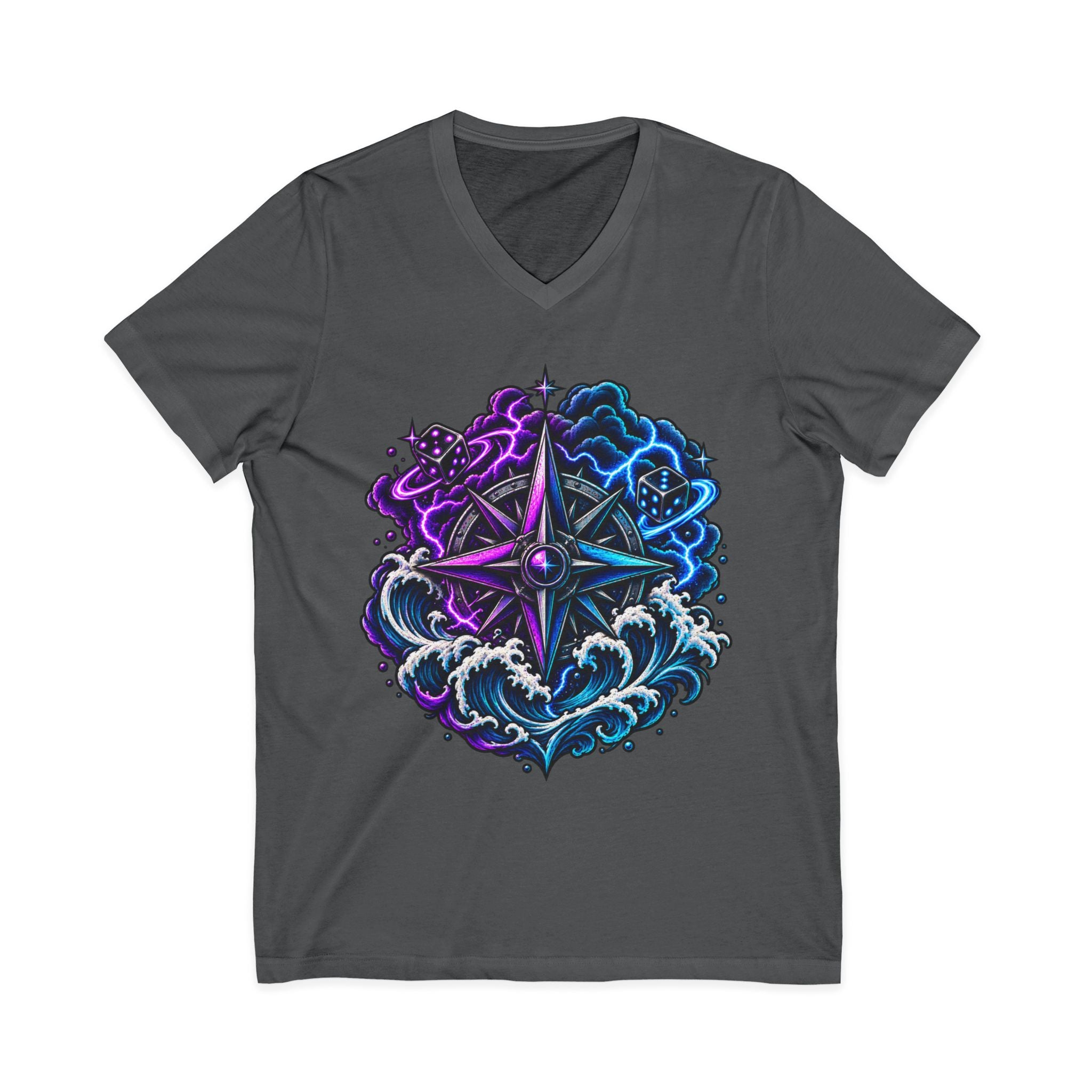 Compass Rose Nebula V-Neck Tee — Cosmic Compass Graphic T-Shirt
