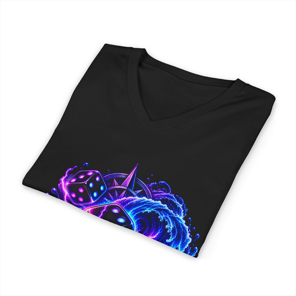 Tonight We Roll V-Neck Tee — Neon Dice Graphic Shirt for Gamers & DnD Players