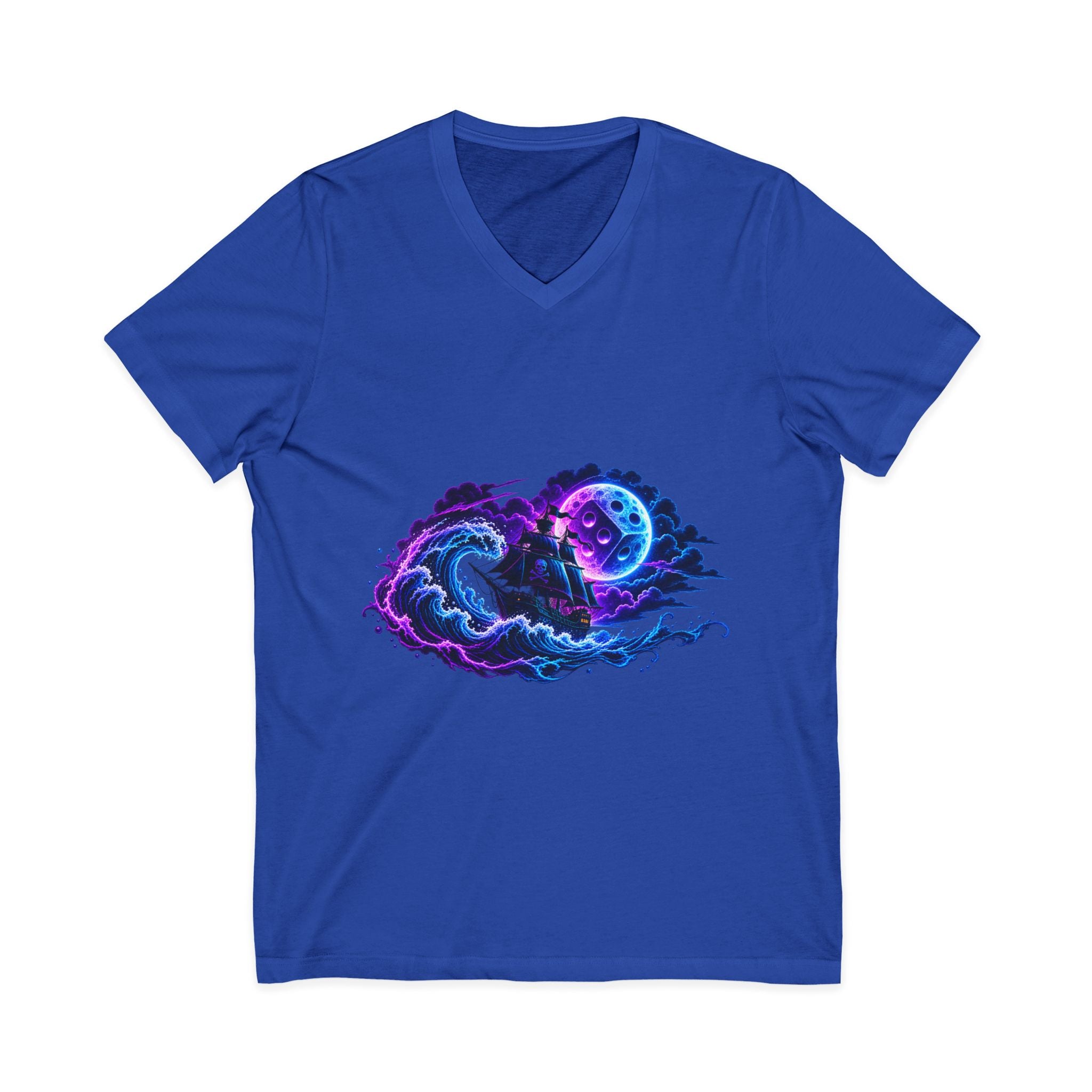 Vampire Night Surf V-Neck Tee — Neon Gothic Moon Graphic